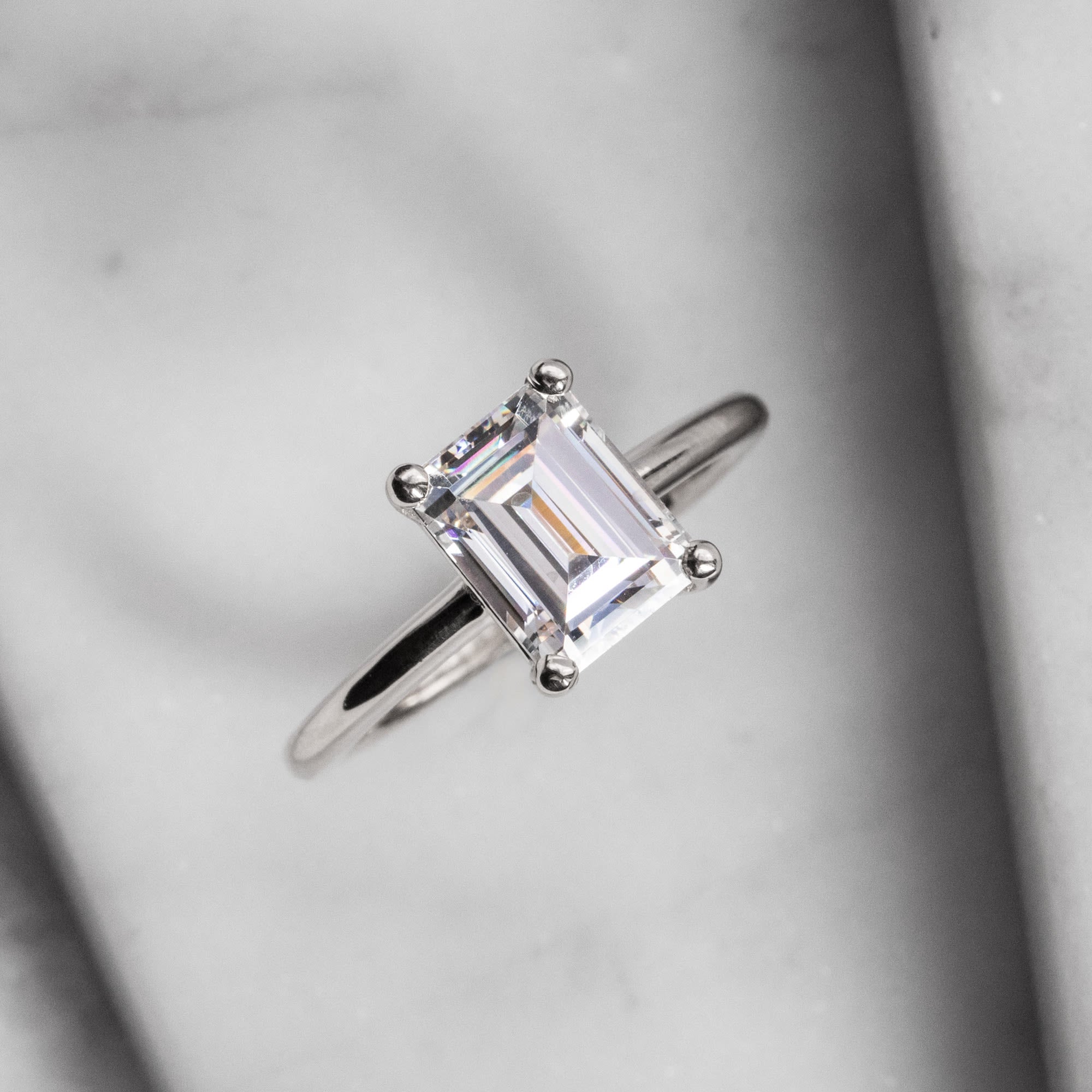 Emerald Cut Basket Set Solitaire Engagement Ring