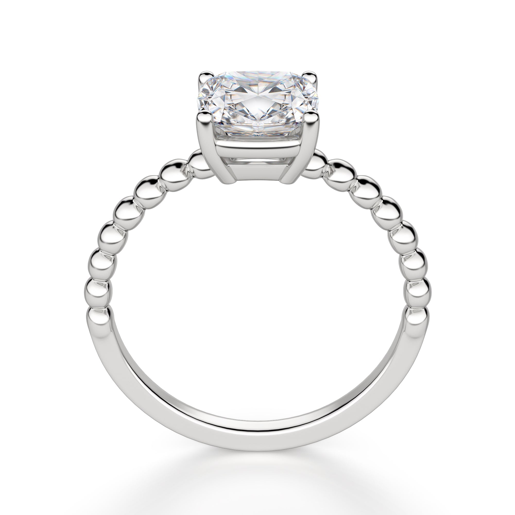 Beaded Band Cushion Cut Solitaire Engagement Ring