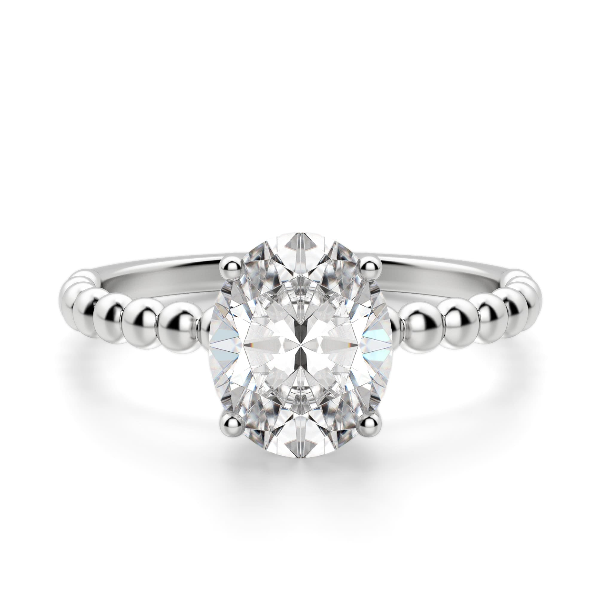 Oval Cut Beaded Solitaire Engagement Ring