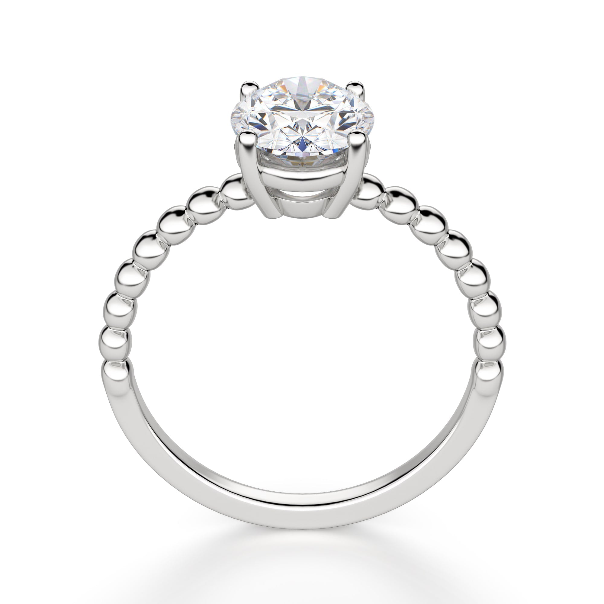 Oval Cut Beaded Solitaire Engagement Ring