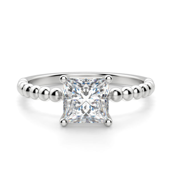 Princess Cut Beaded Solitaire Moissanite Engagement Ring