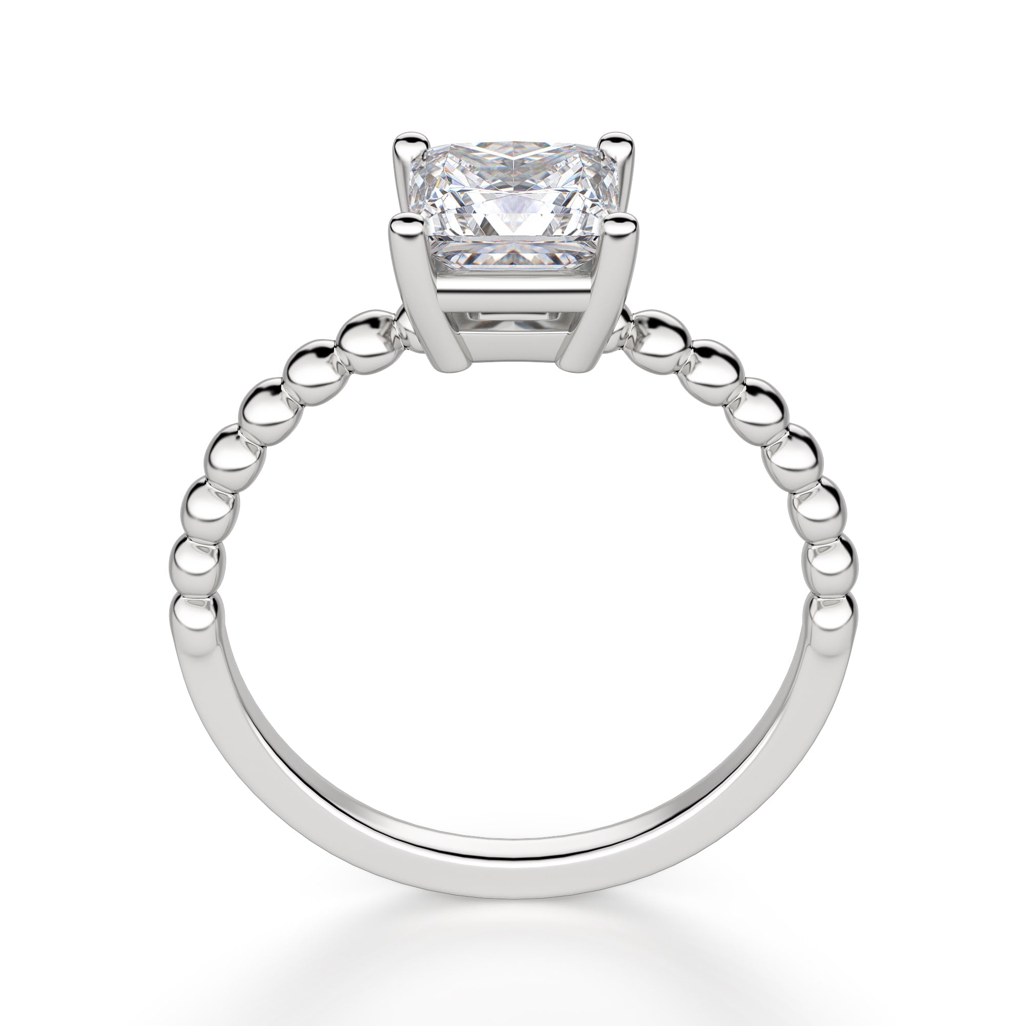 Princess Cut Beaded Solitaire Moissanite Engagement Ring