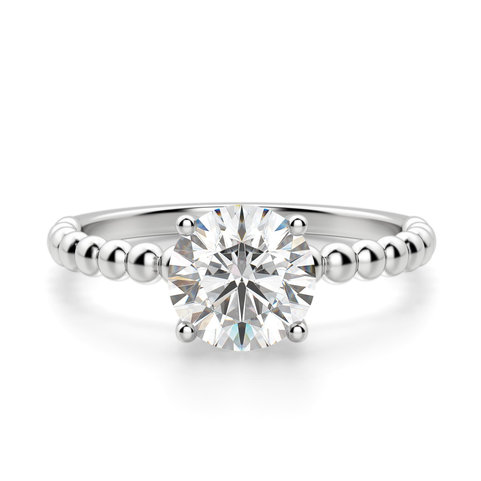 Brilliant Round Cut Beaded Solitaire Engagement Ring