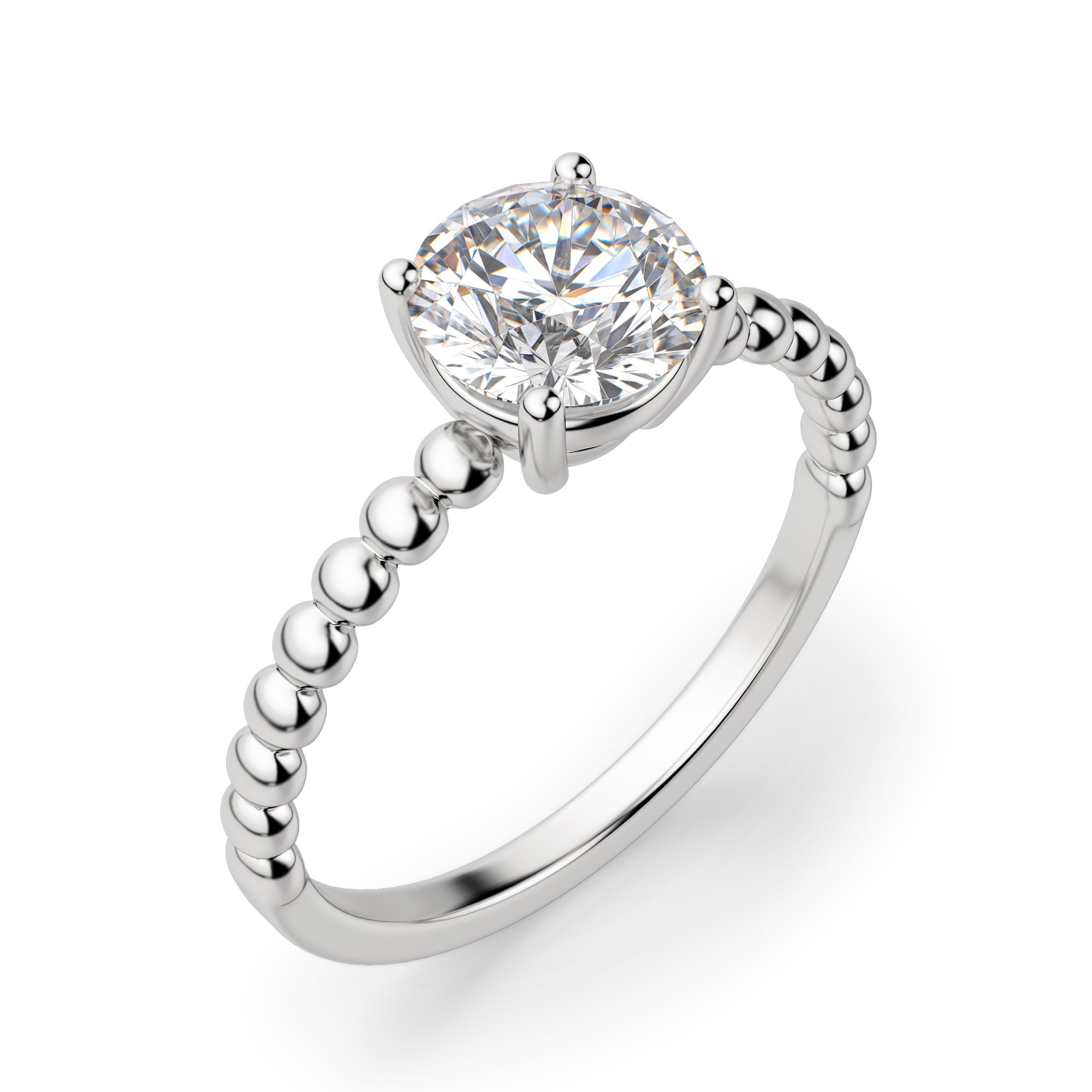 Brilliant Round Cut Beaded Solitaire Engagement Ring