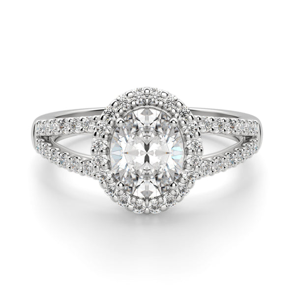 Oval Cut Split Shank Halo Moissanite Engagement Ring