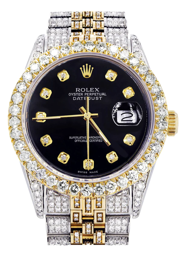 Black Dial Rolex Watch, Iced Out Moissanite Luxury Men's Watch