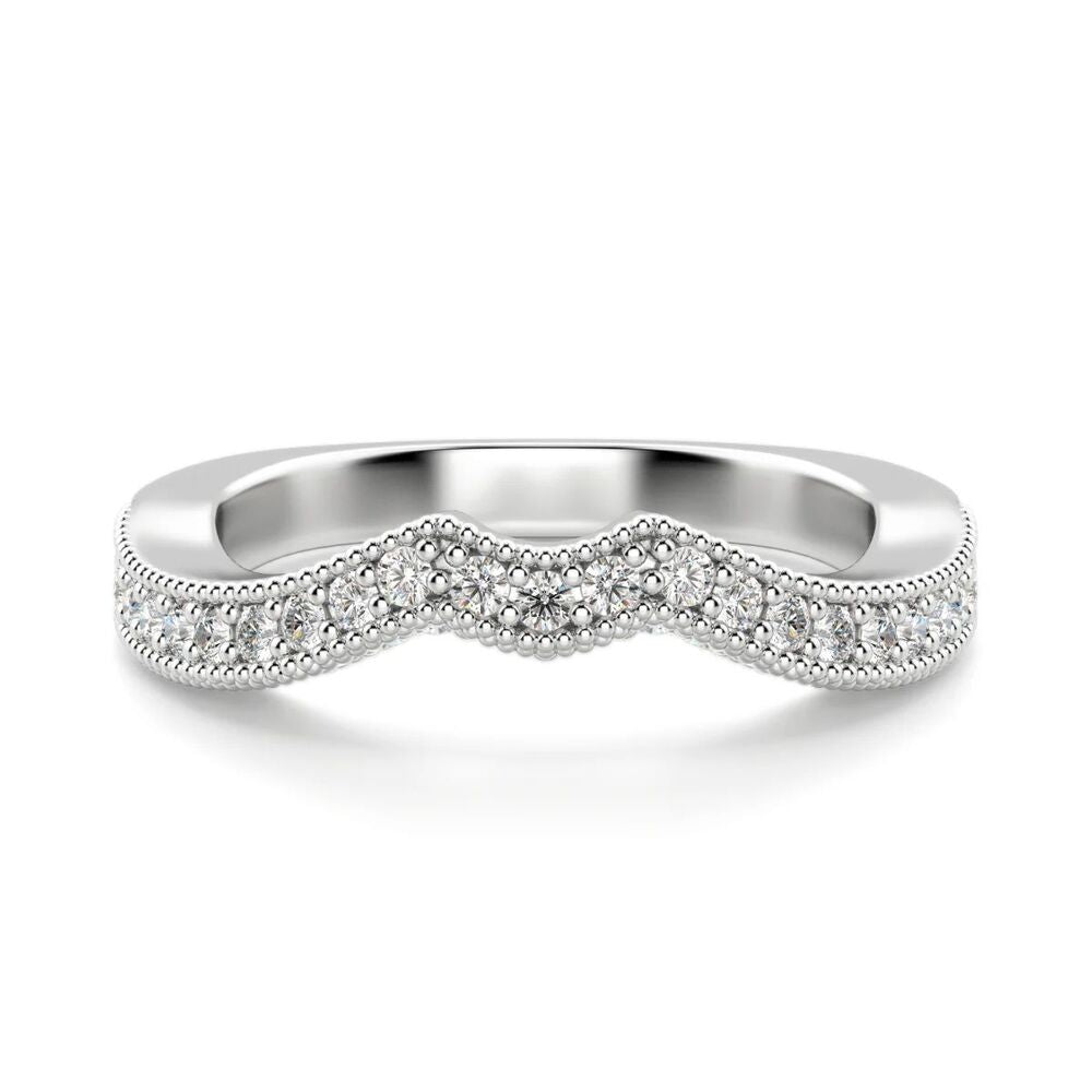 Round Cut Moissanite Unique Style Filligree Wedding Band