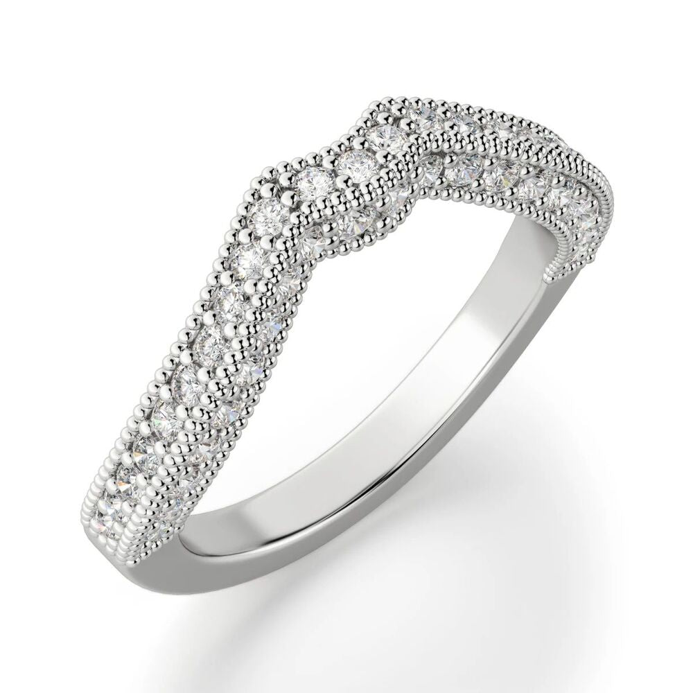 Round Cut Moissanite Unique Style Filligree Wedding Band