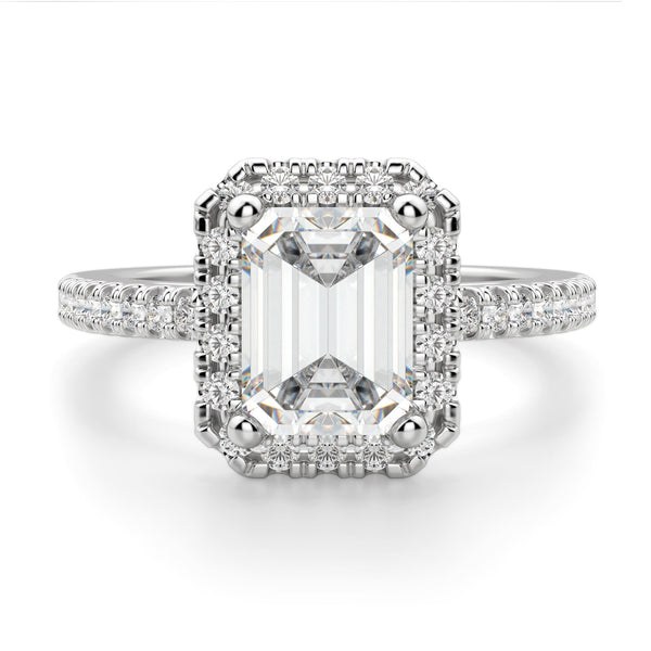 Emerald Cut Halo Moissanite Engagement Ring