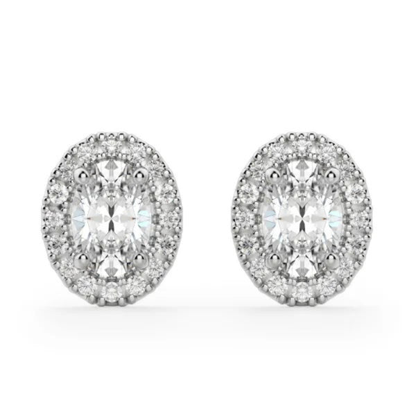 Oval Cut Halo Push Back Stud Earrings