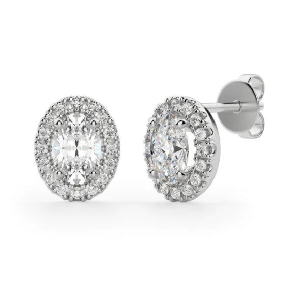 Oval Cut Halo Push Back Stud Earrings