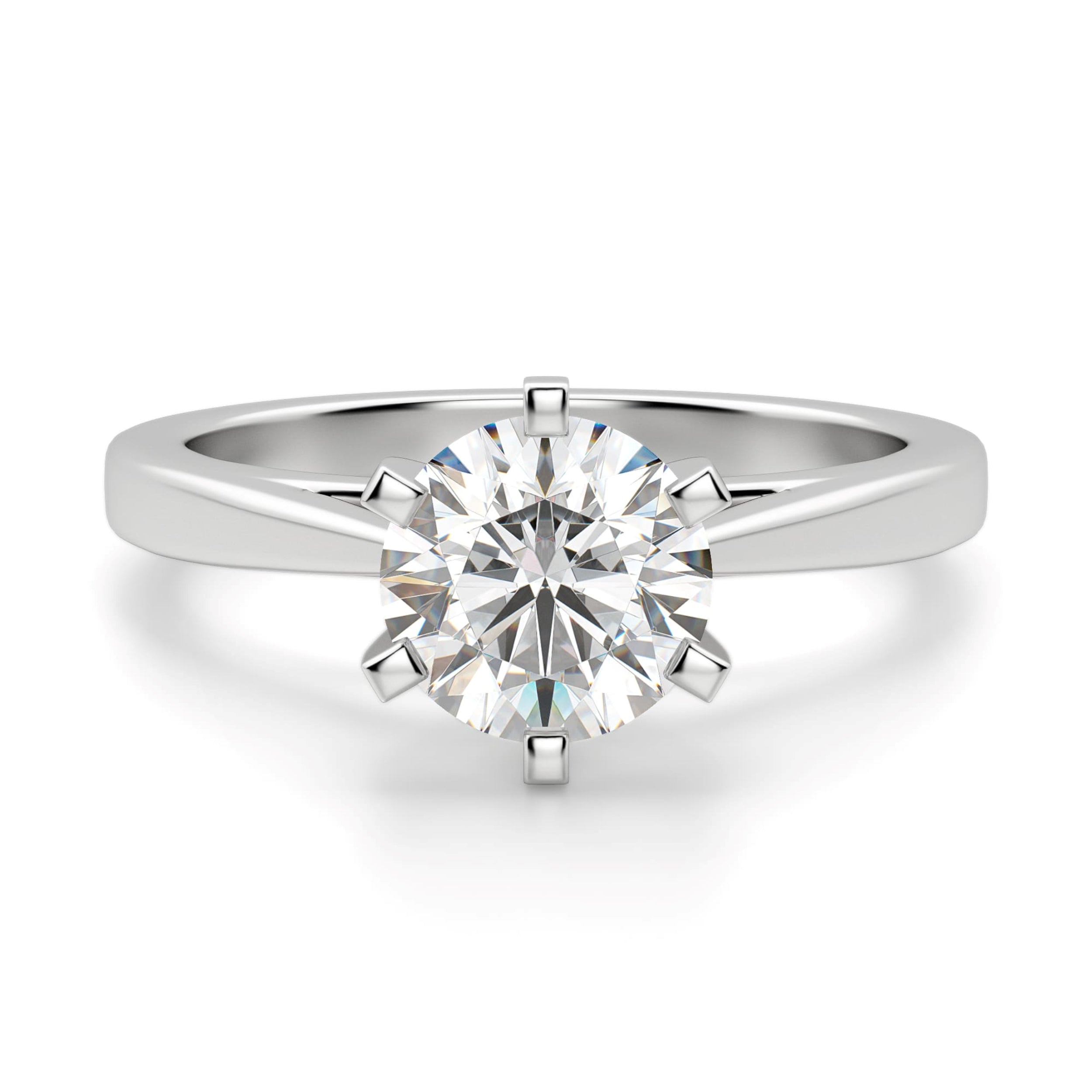 Round Cut Solitaire Engagement Ring, 14K White Gold