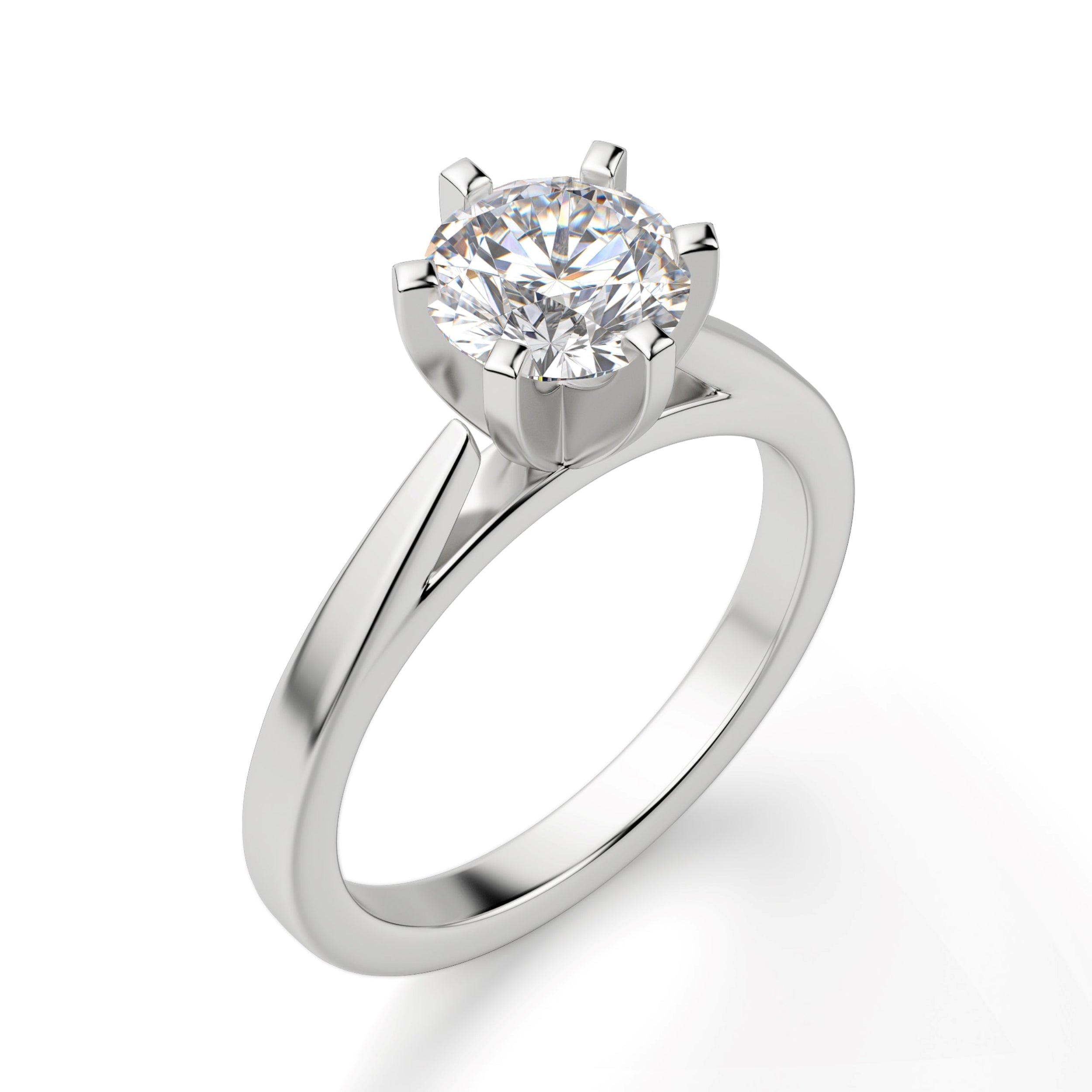 Round Cut Solitaire Engagement Ring, 14K White Gold