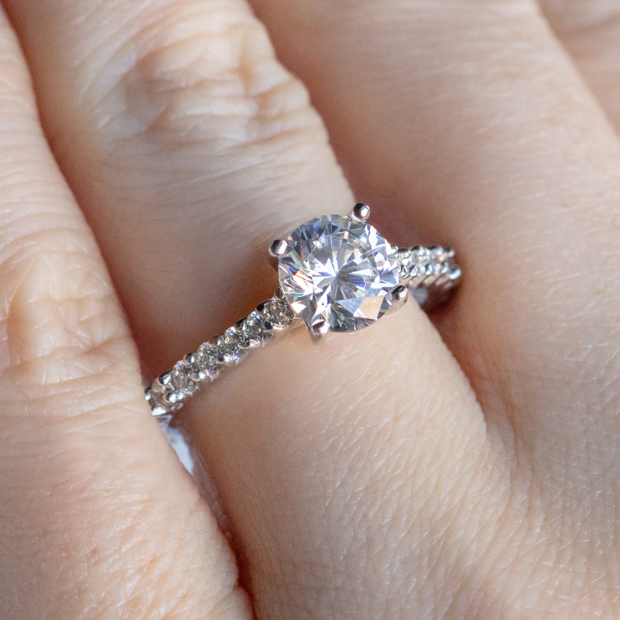 Brilliant Round Cut Pave Set Moissanite Engagement Ring