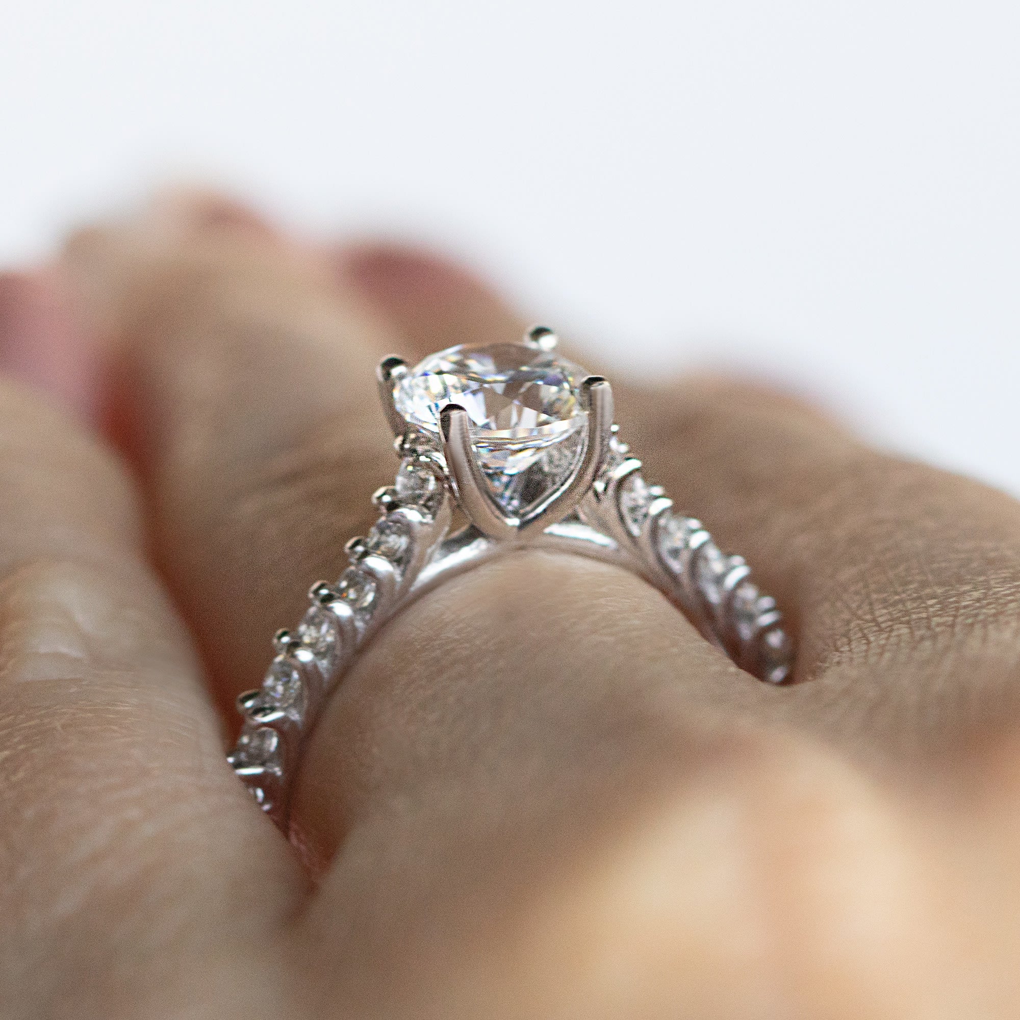 Brilliant Round Cut Pave Set Moissanite Engagement Ring