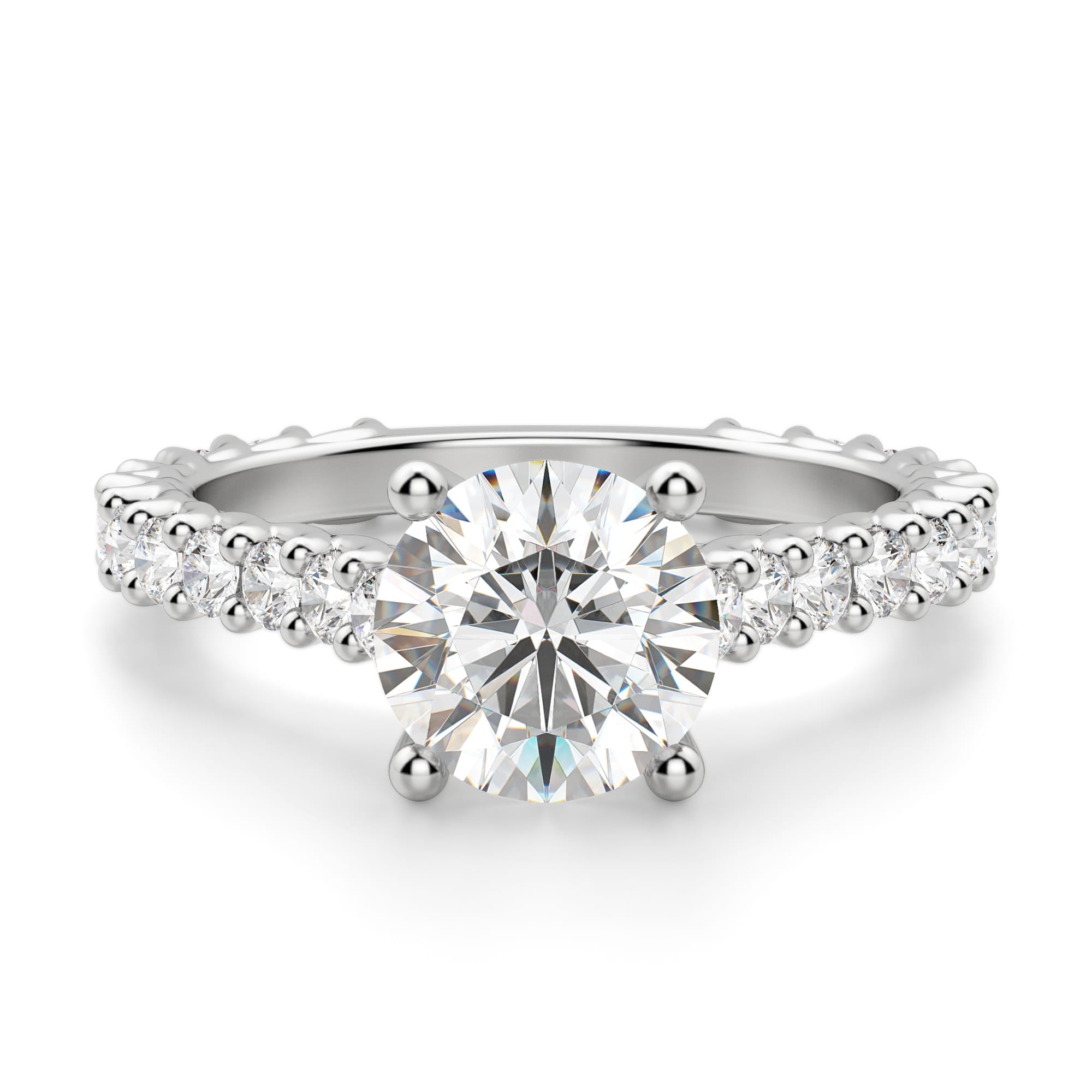 Brilliant Round Cut Pave Set Moissanite Engagement Ring