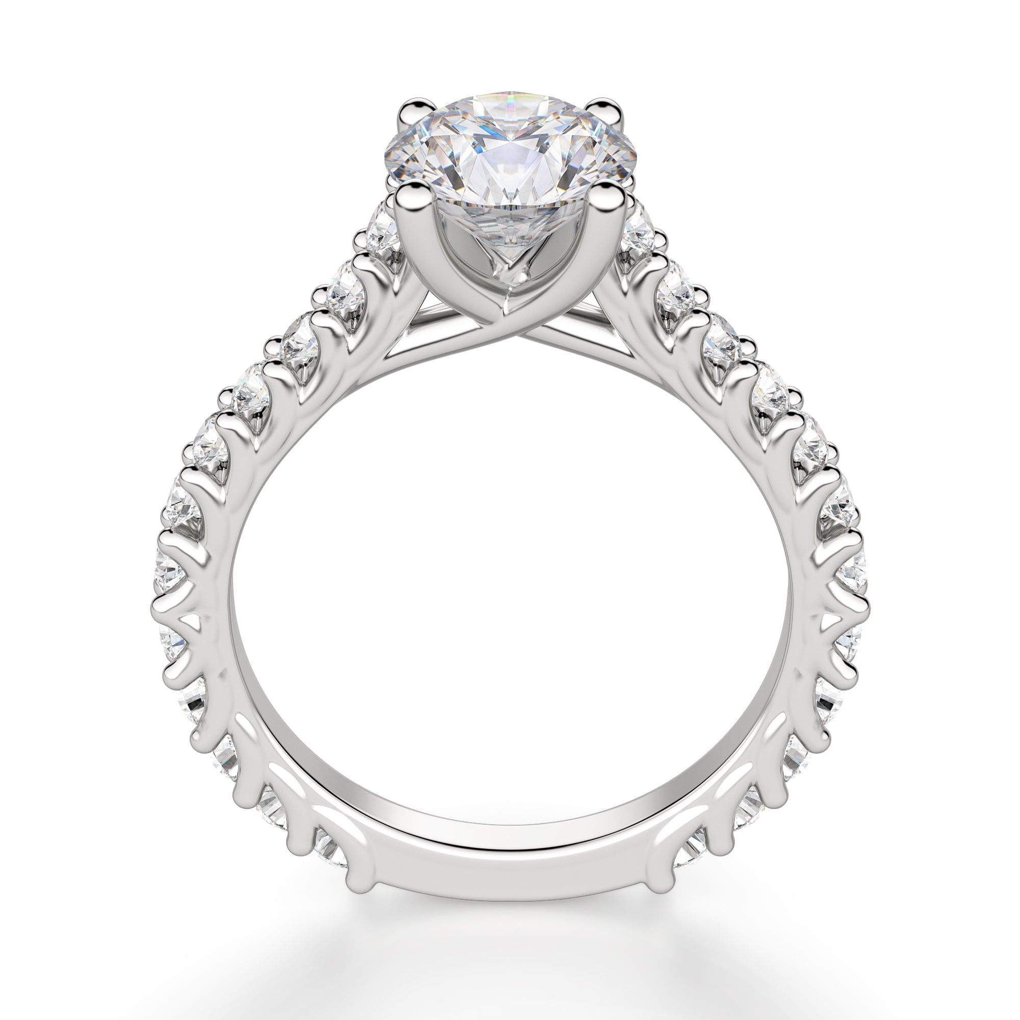 Brilliant Round Cut Pave Set Moissanite Engagement Ring