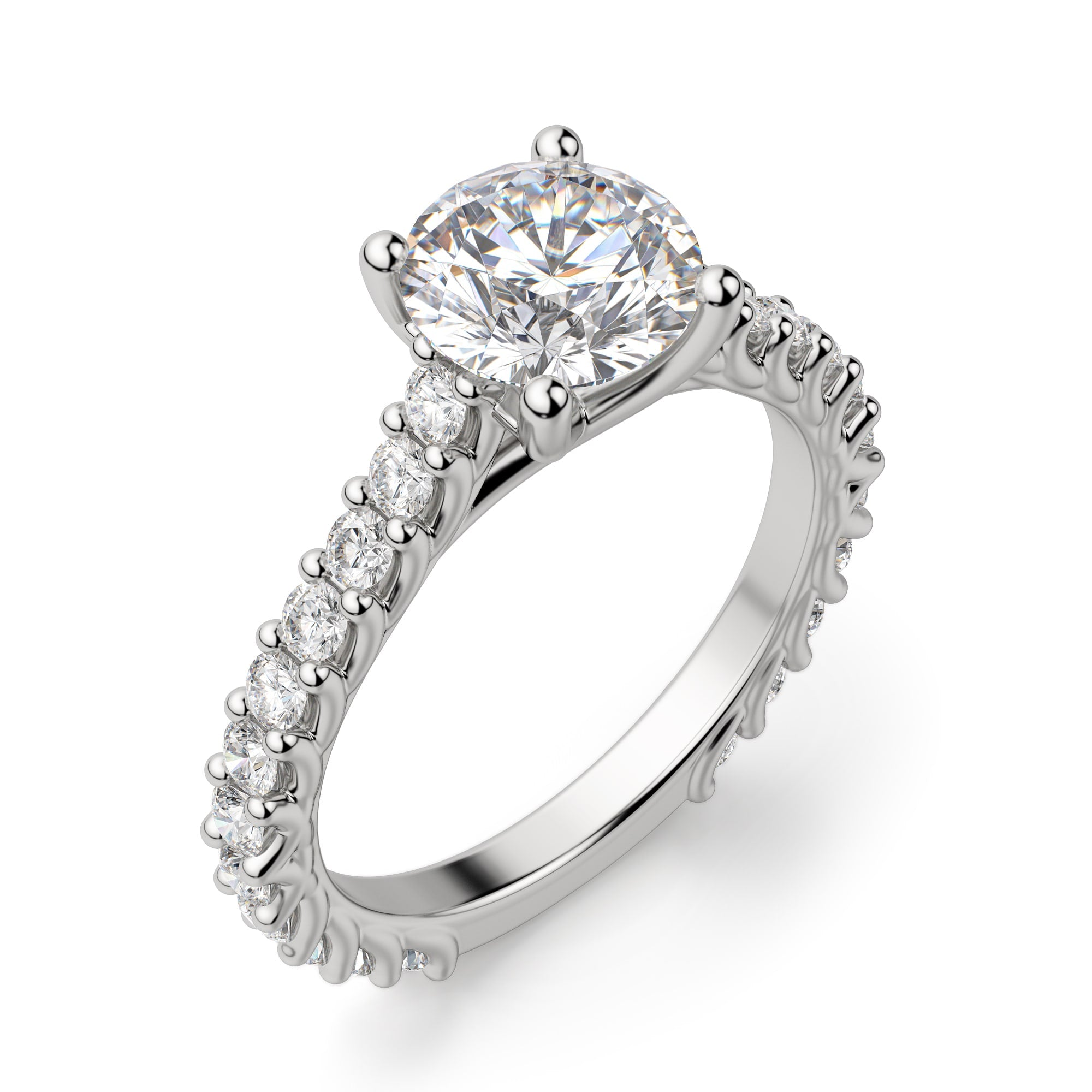 Brilliant Round Cut Pave Set Moissanite Engagement Ring