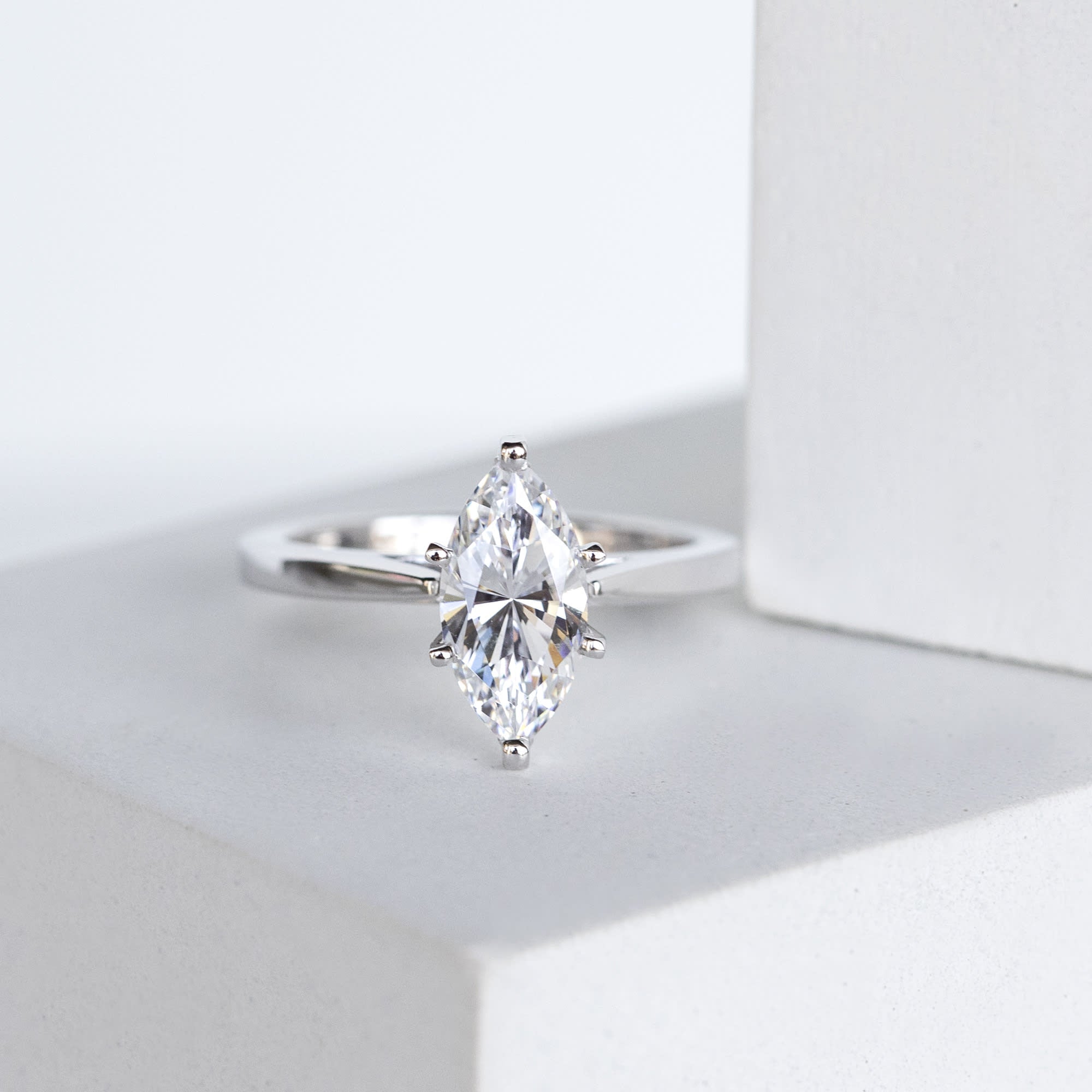 Marquise Cut Cathedral Solitaire Engagement Ring