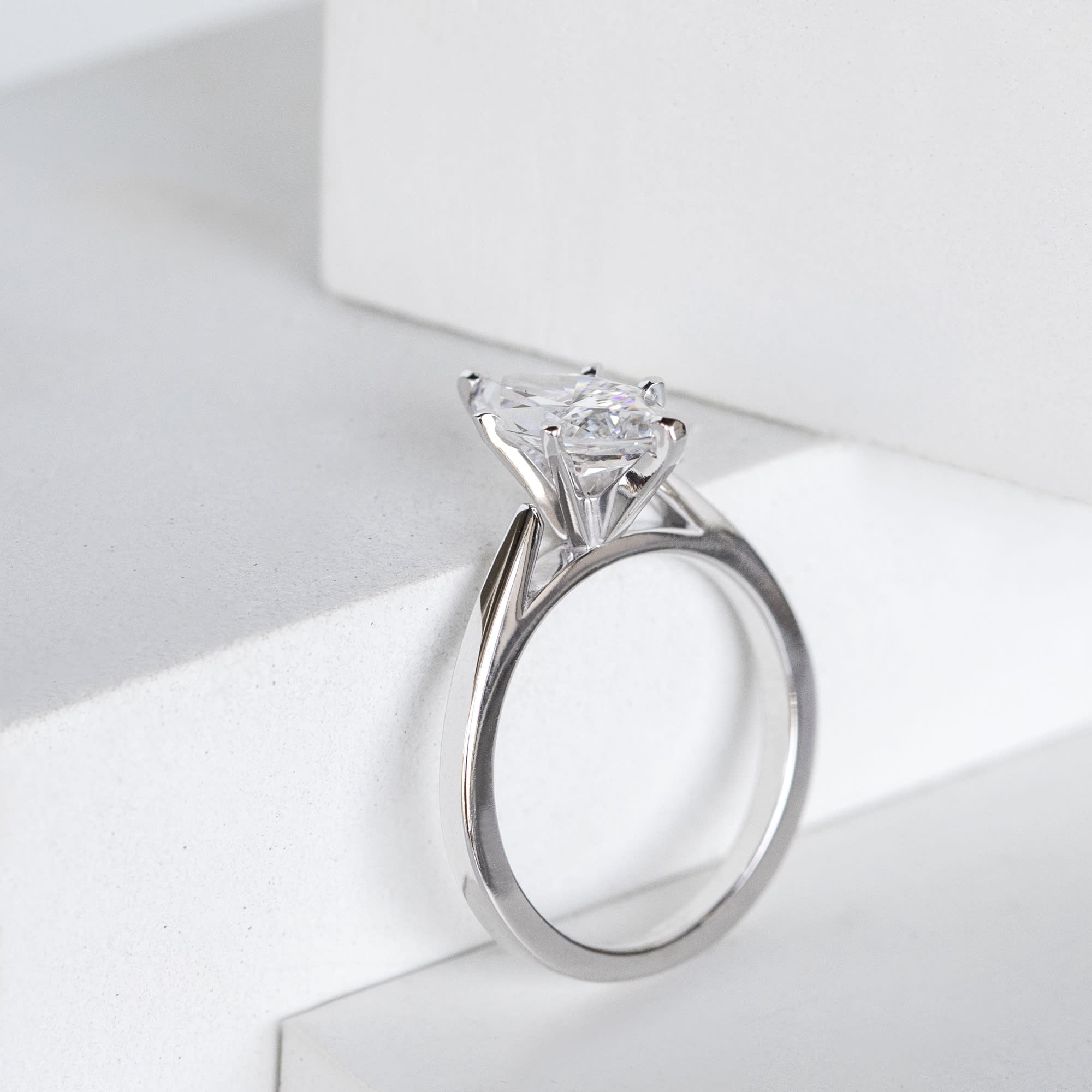 Marquise Cut Cathedral Solitaire Engagement Ring