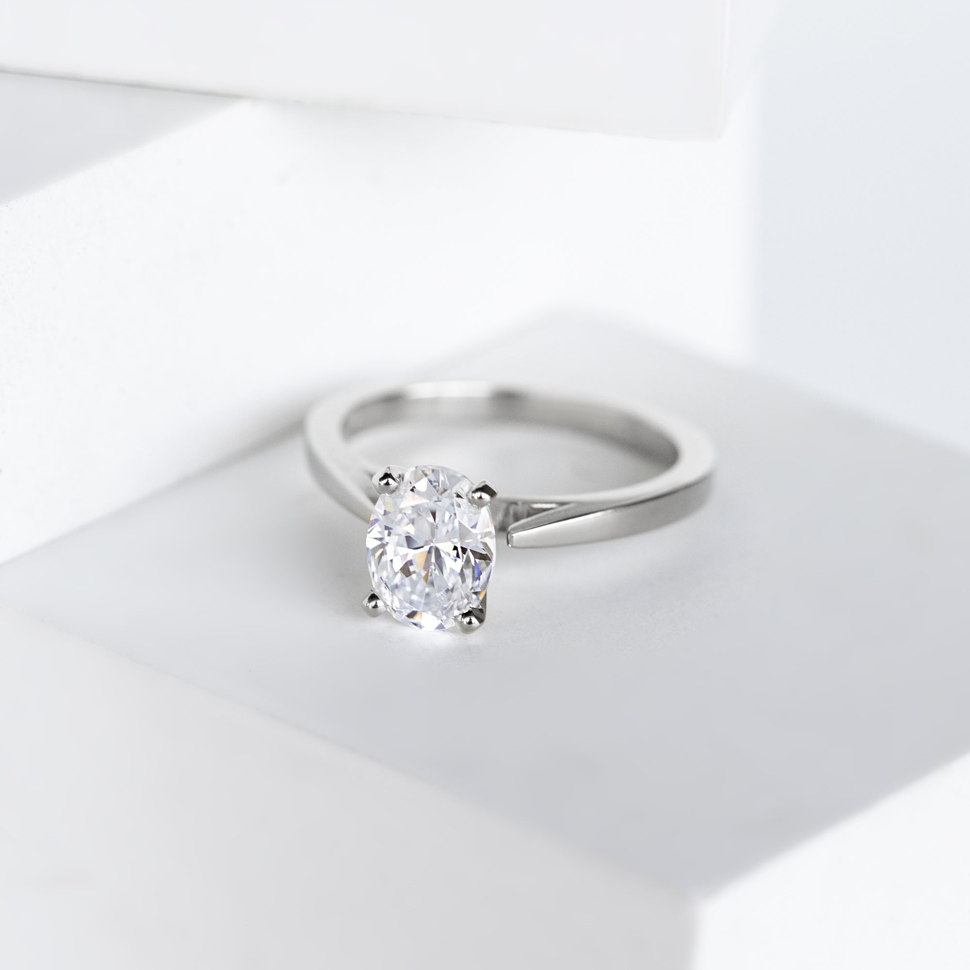 Cathedral Oval Cut Solitaire Moissanite Engagement Ring