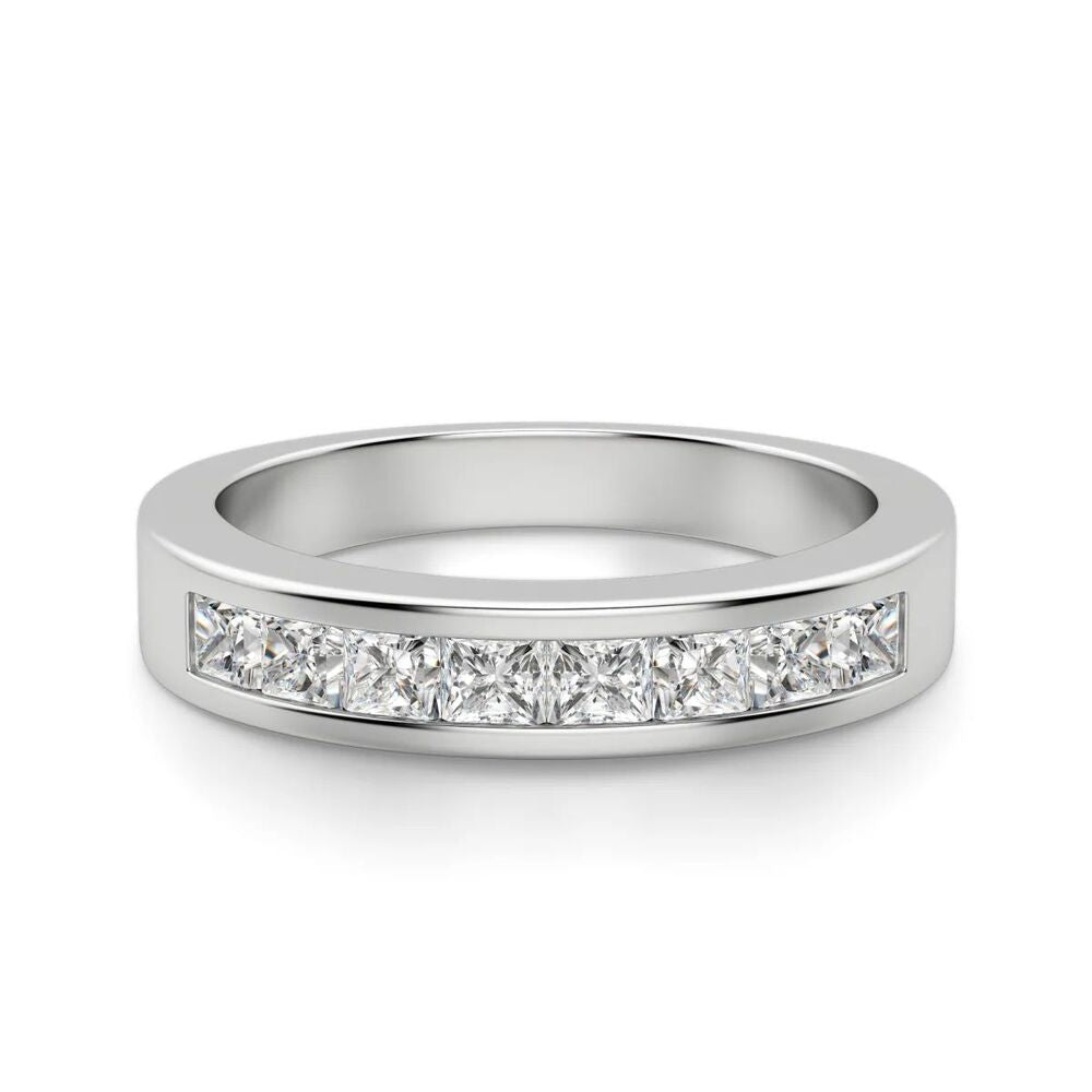 Princess Cut Moissanite Channel Set Wedding Band For Women