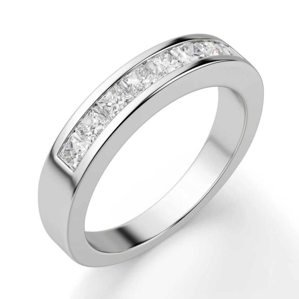 Princess Cut Moissanite Channel Set Wedding Band For Women