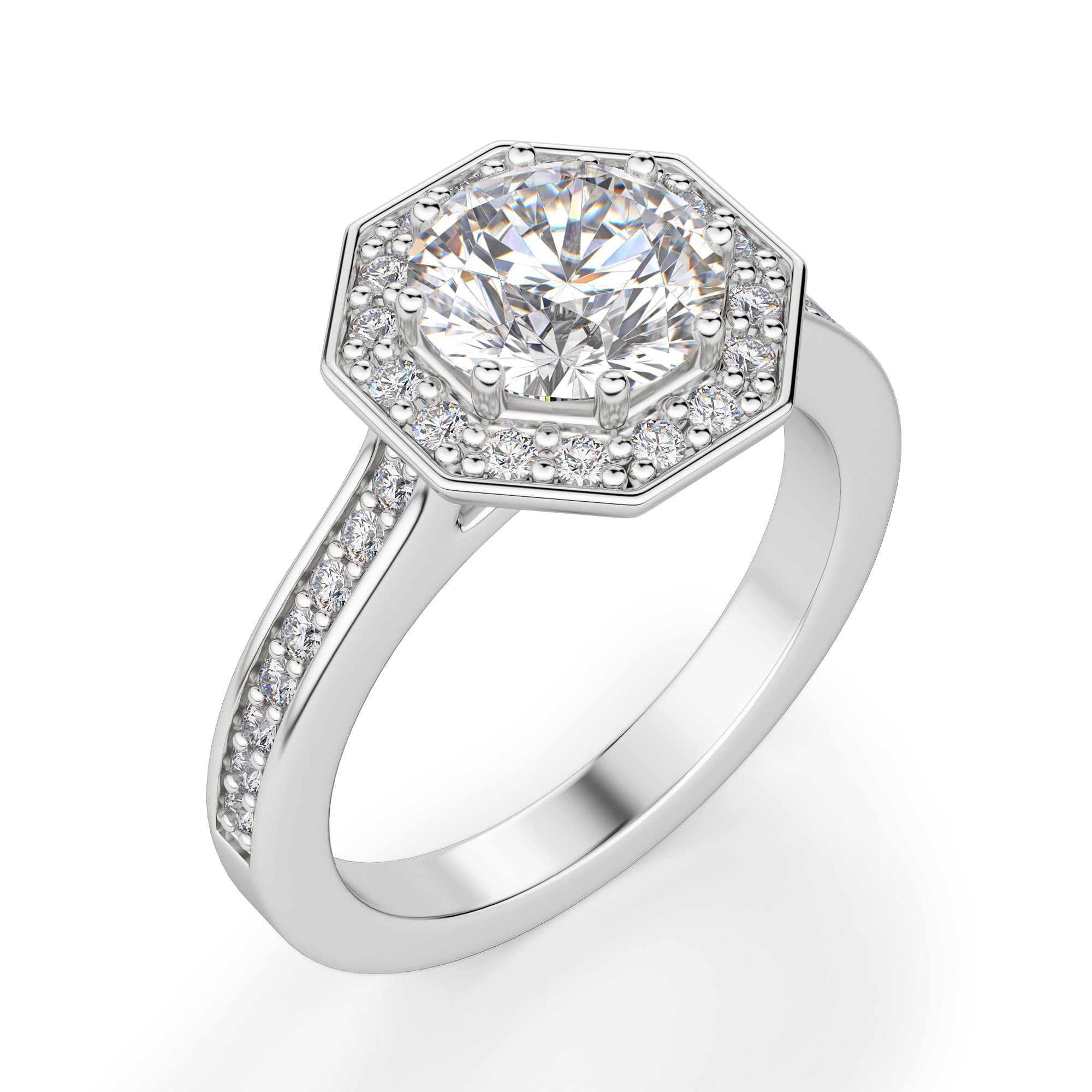 Round Brilliant Cut Halo Moissanite Engagement Ring
