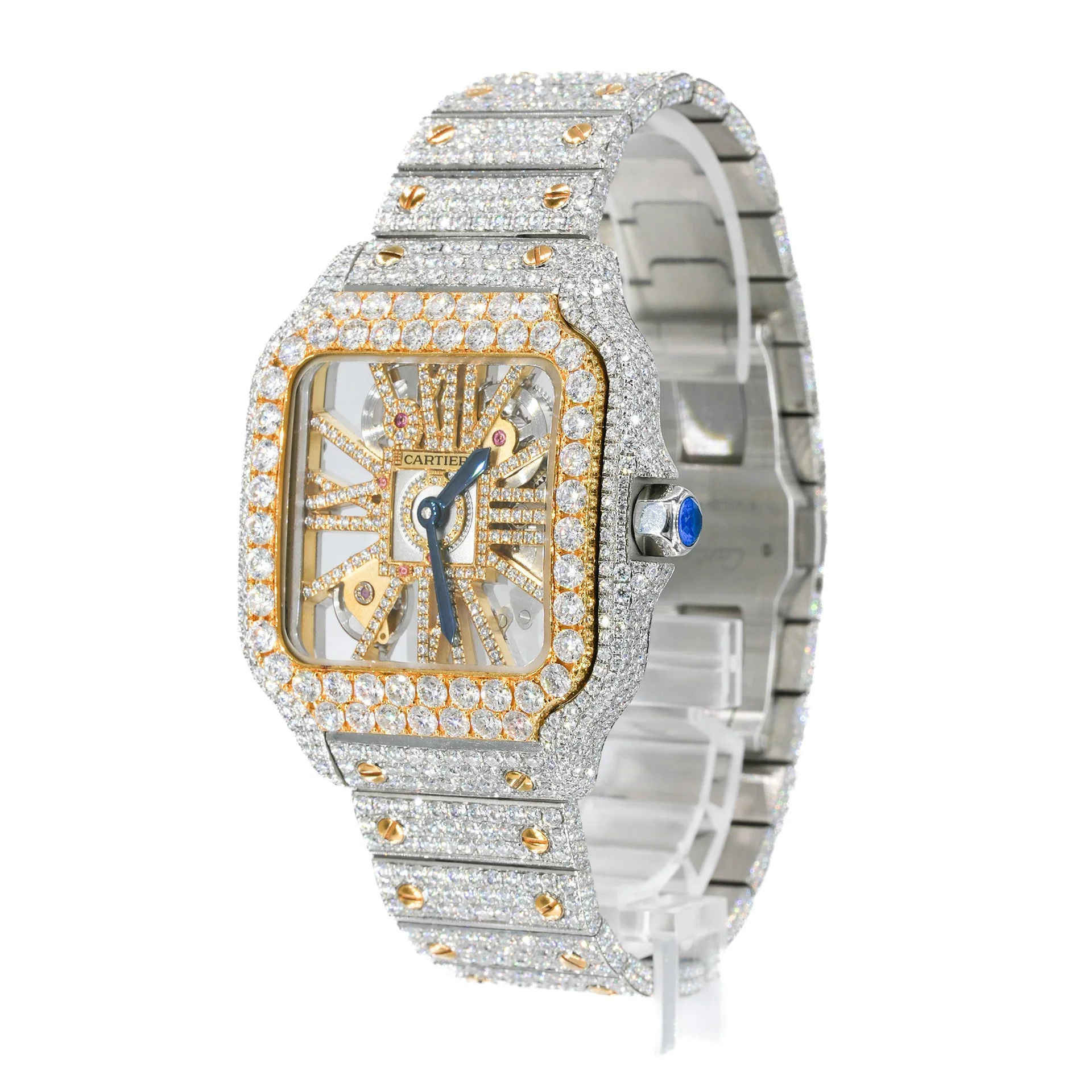 Skeleton Cartier Dual Tone Moissanite Diamond Luxury Watches