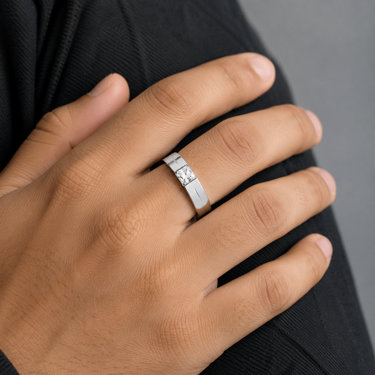 Asscher Cut Lab Grown Diamond Bar Set Wedding Band