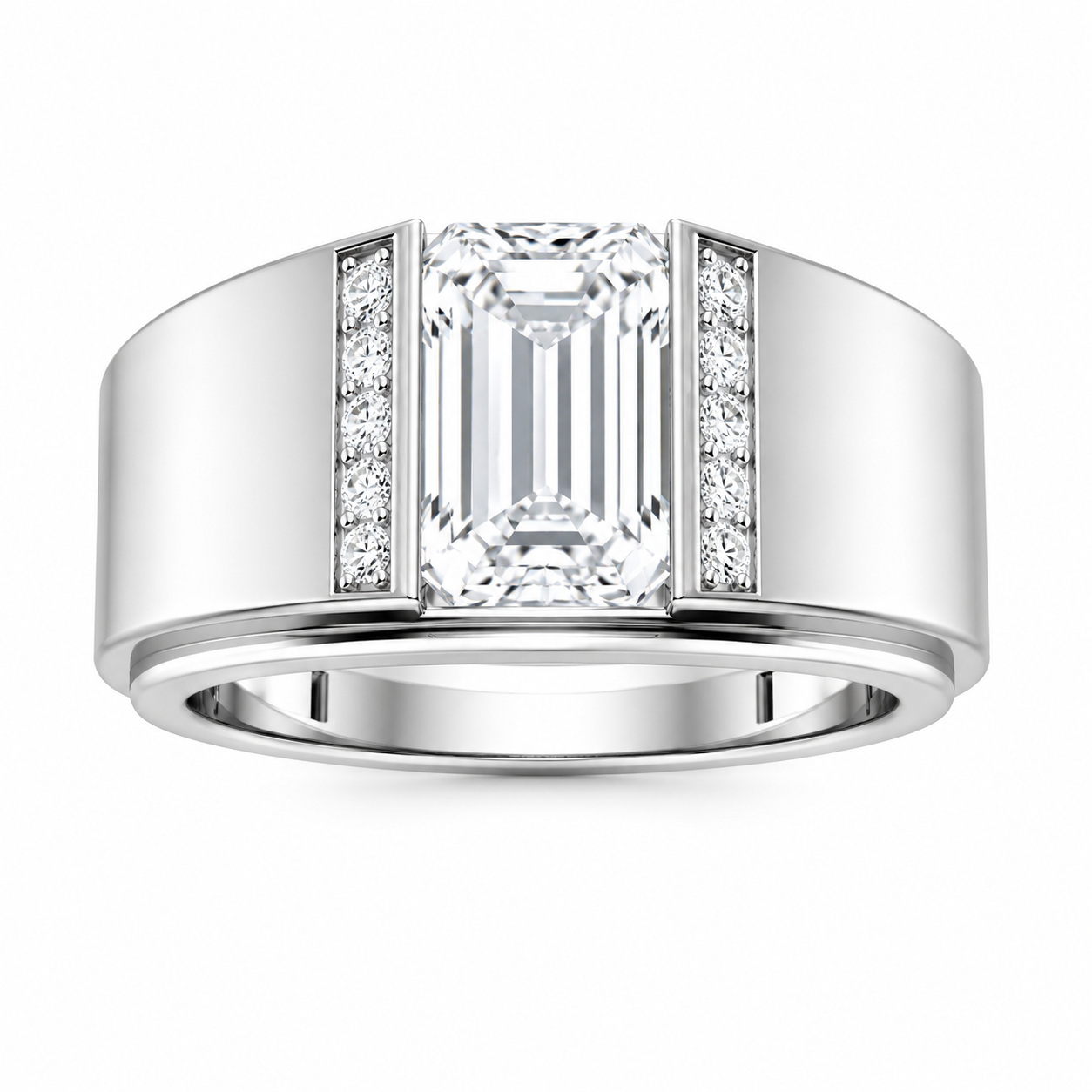 Emerald Cut Lab Grown Diamond Bar Set Men's Ring