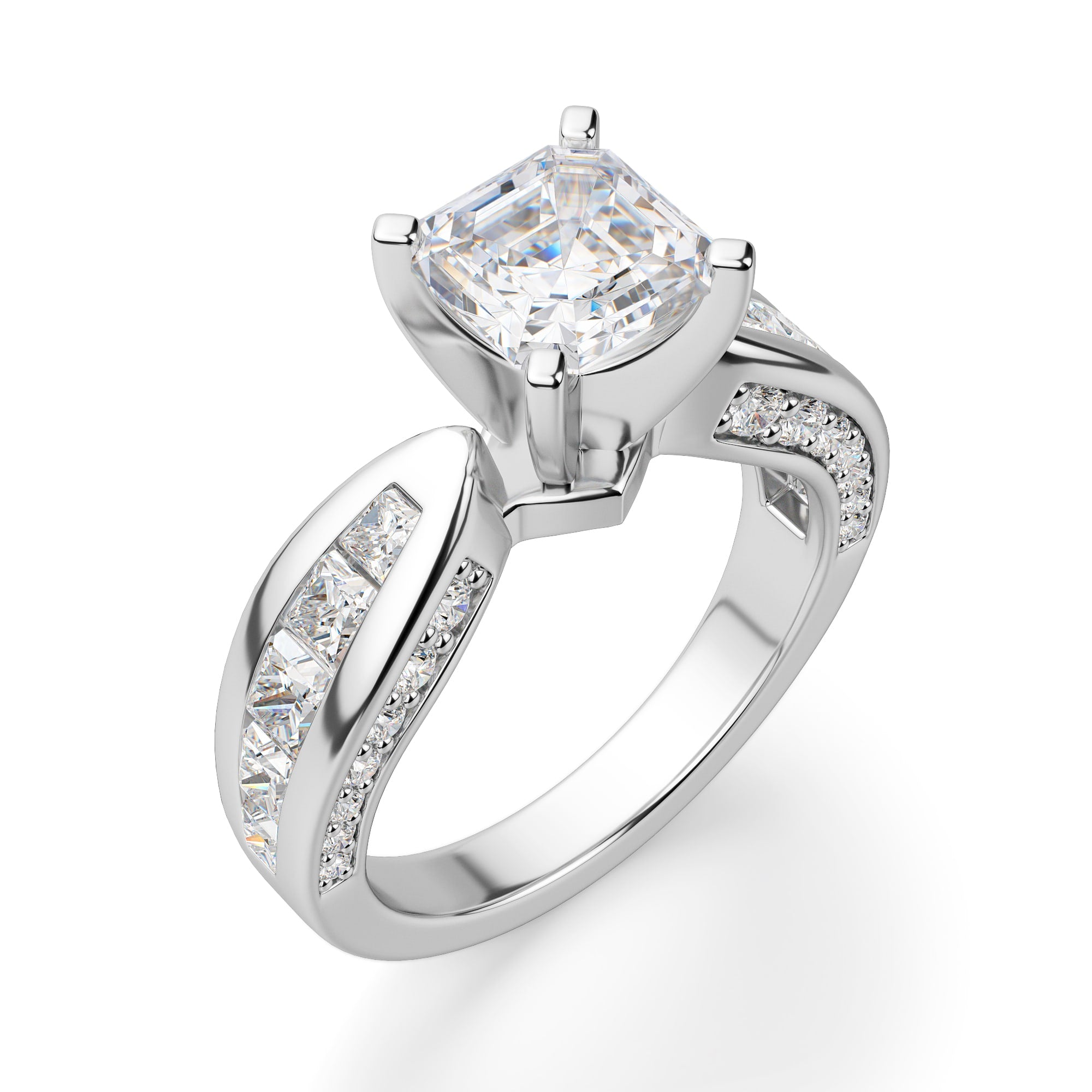 Asscher Cut Moissanite Vintage Engagement Ring