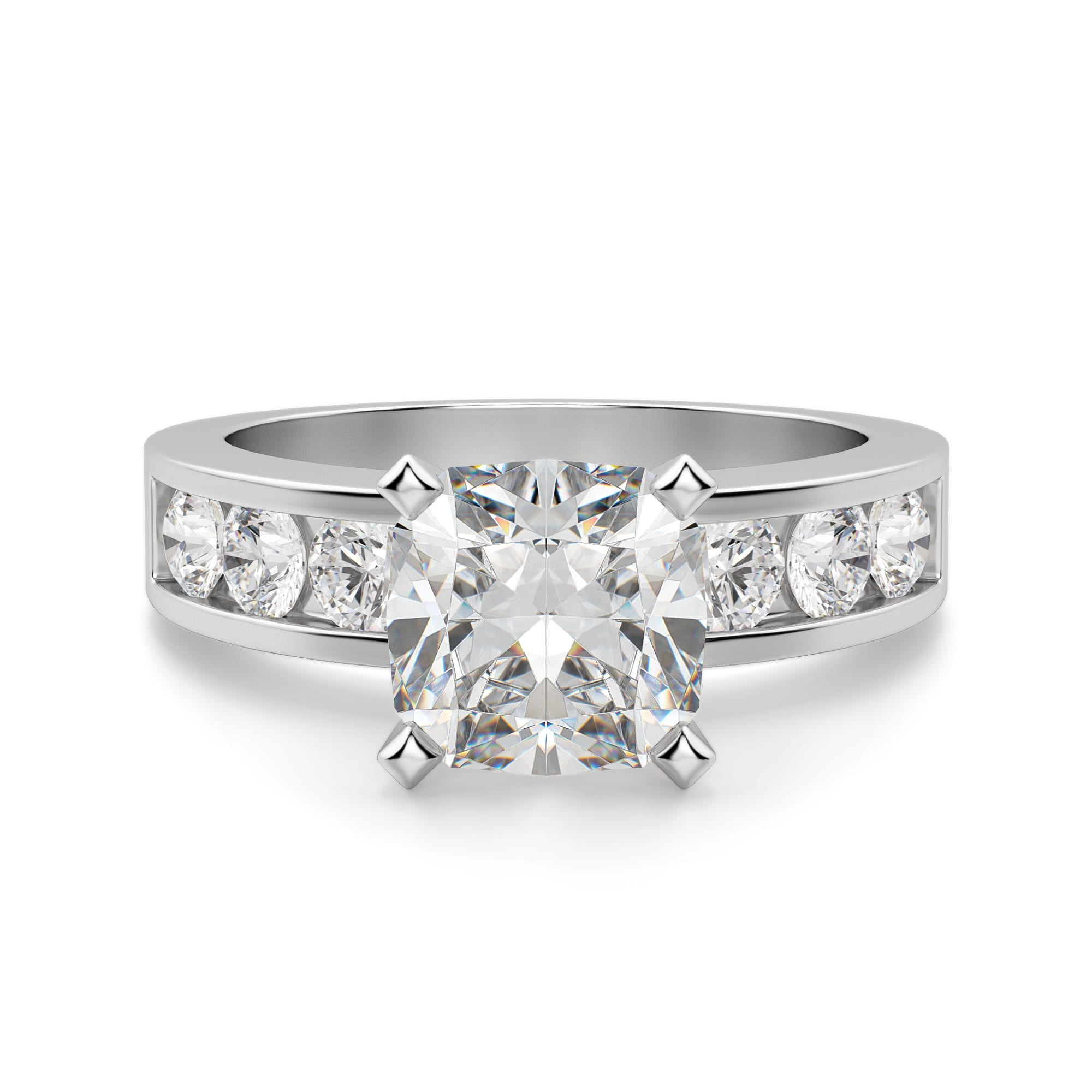 Cushion Cut Channel Set Moissanite Engagement Ring