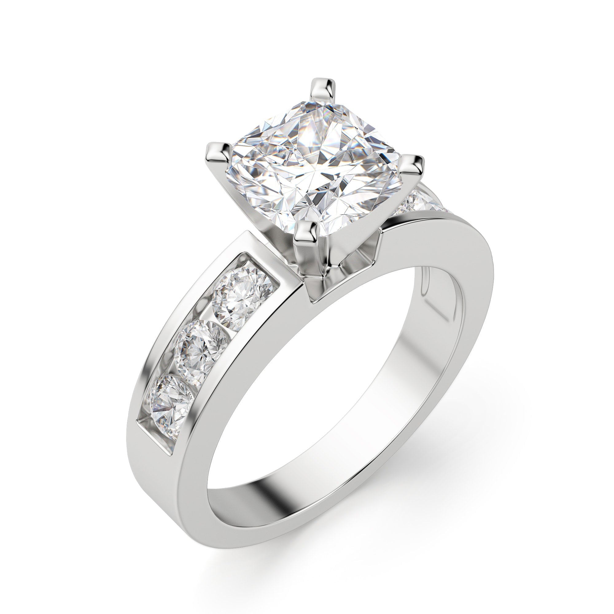 Cushion Cut Channel Set Moissanite Engagement Ring