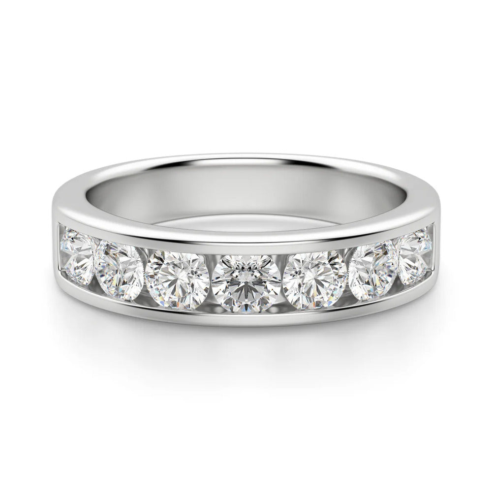 Round Cut channel Set Moissanite Half Eternity Wedding Band