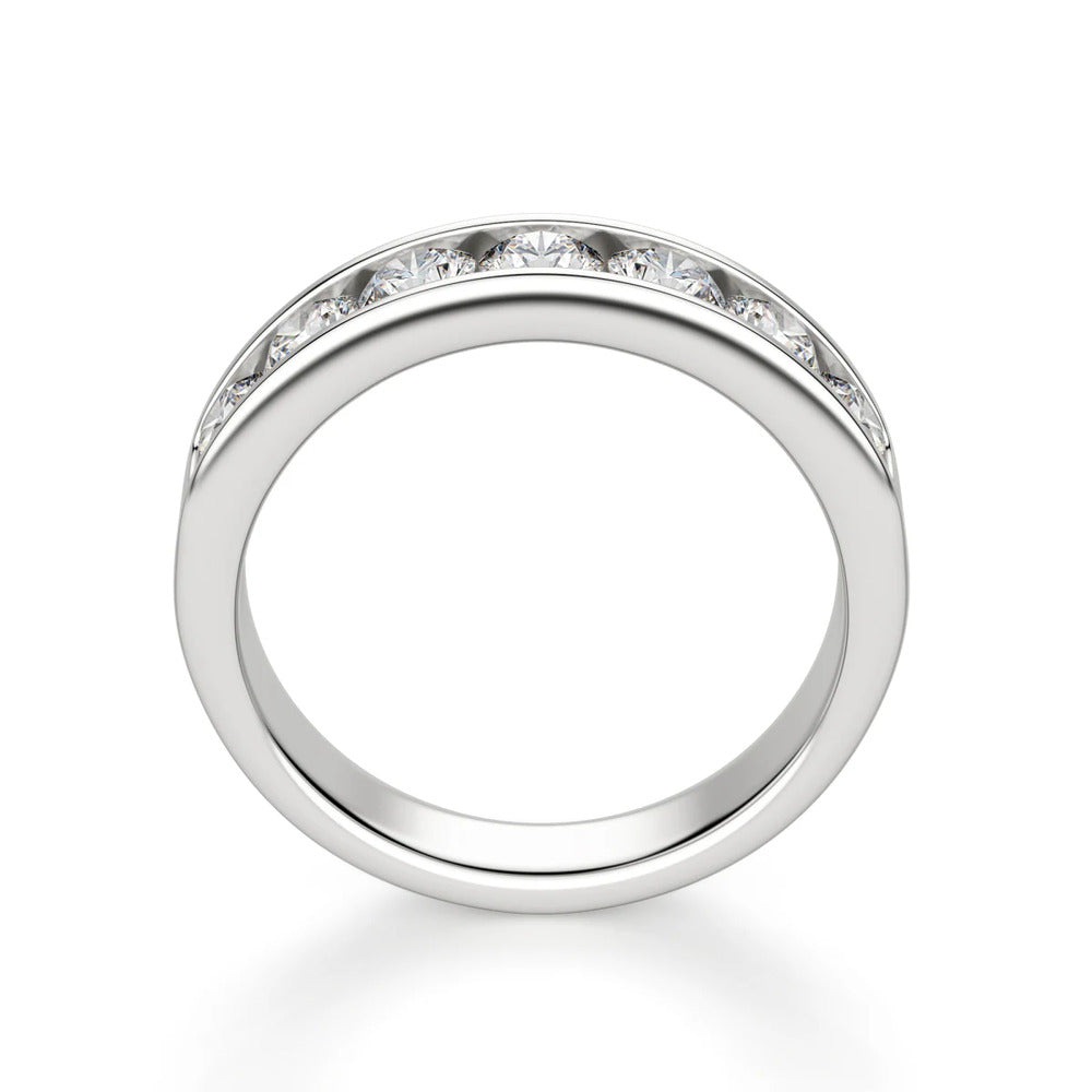 Round Cut channel Set Moissanite Half Eternity Wedding Band