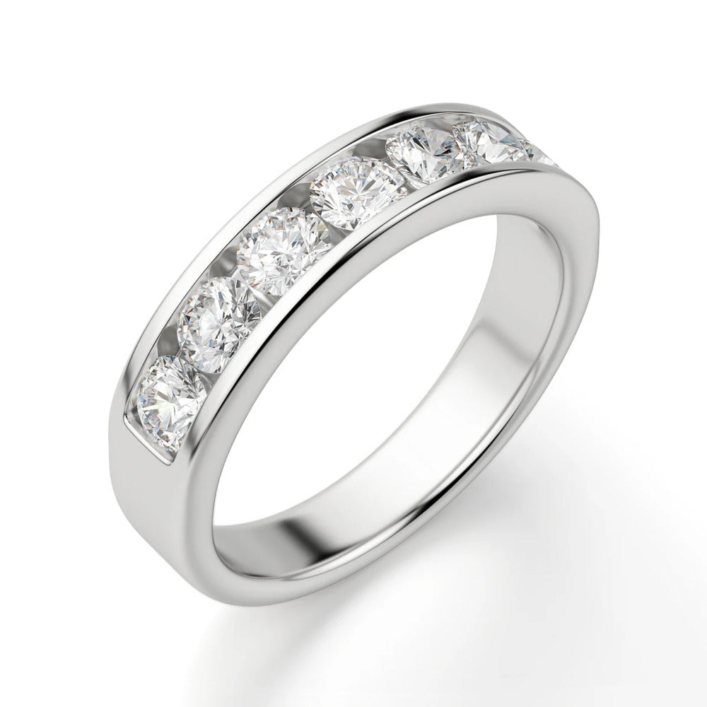 Round Cut channel Set Moissanite Half Eternity Wedding Band