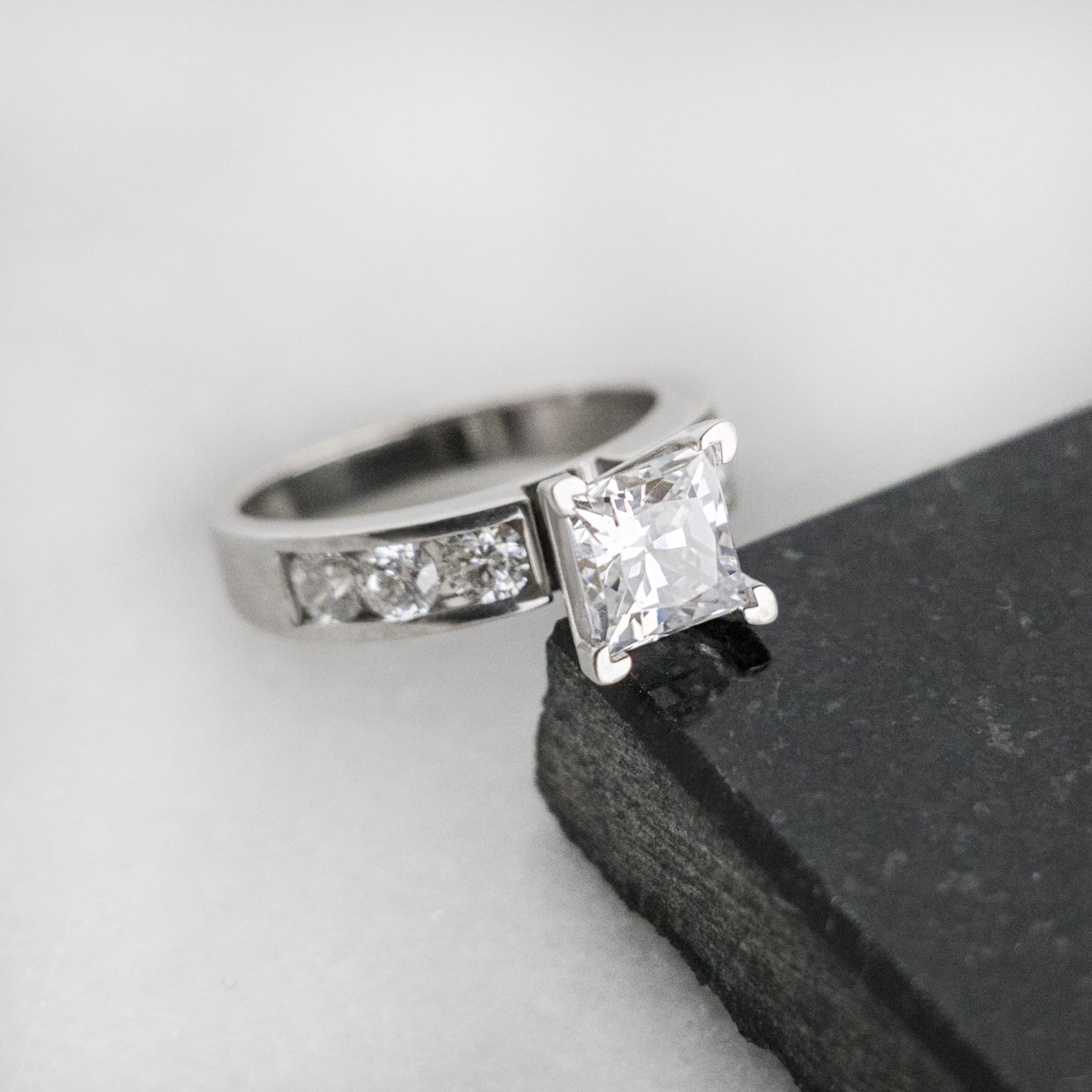 Princess Cut Channel Set Moissanite Engagement Ring