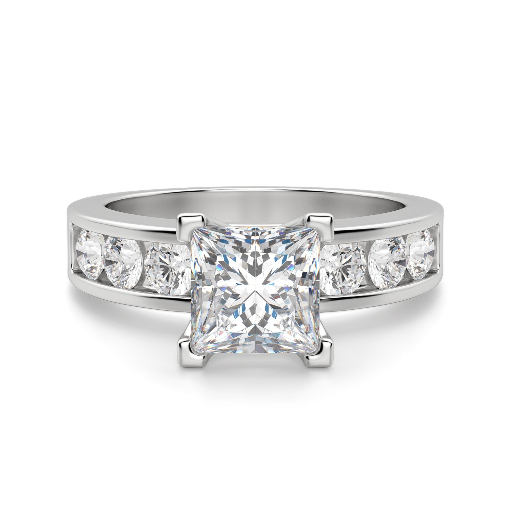 Channel Set Princess Cut Moissanite Engagement Ring