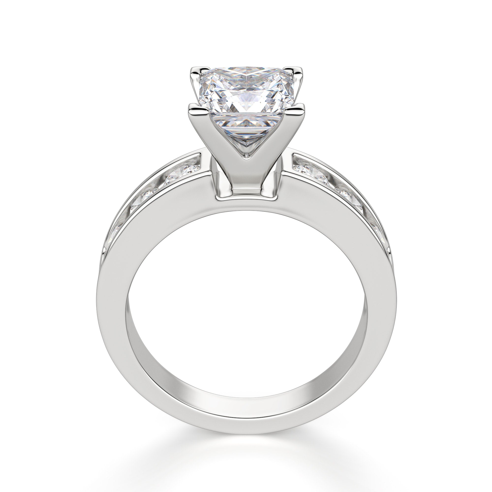 Channel Set Princess Cut Moissanite Engagement Ring