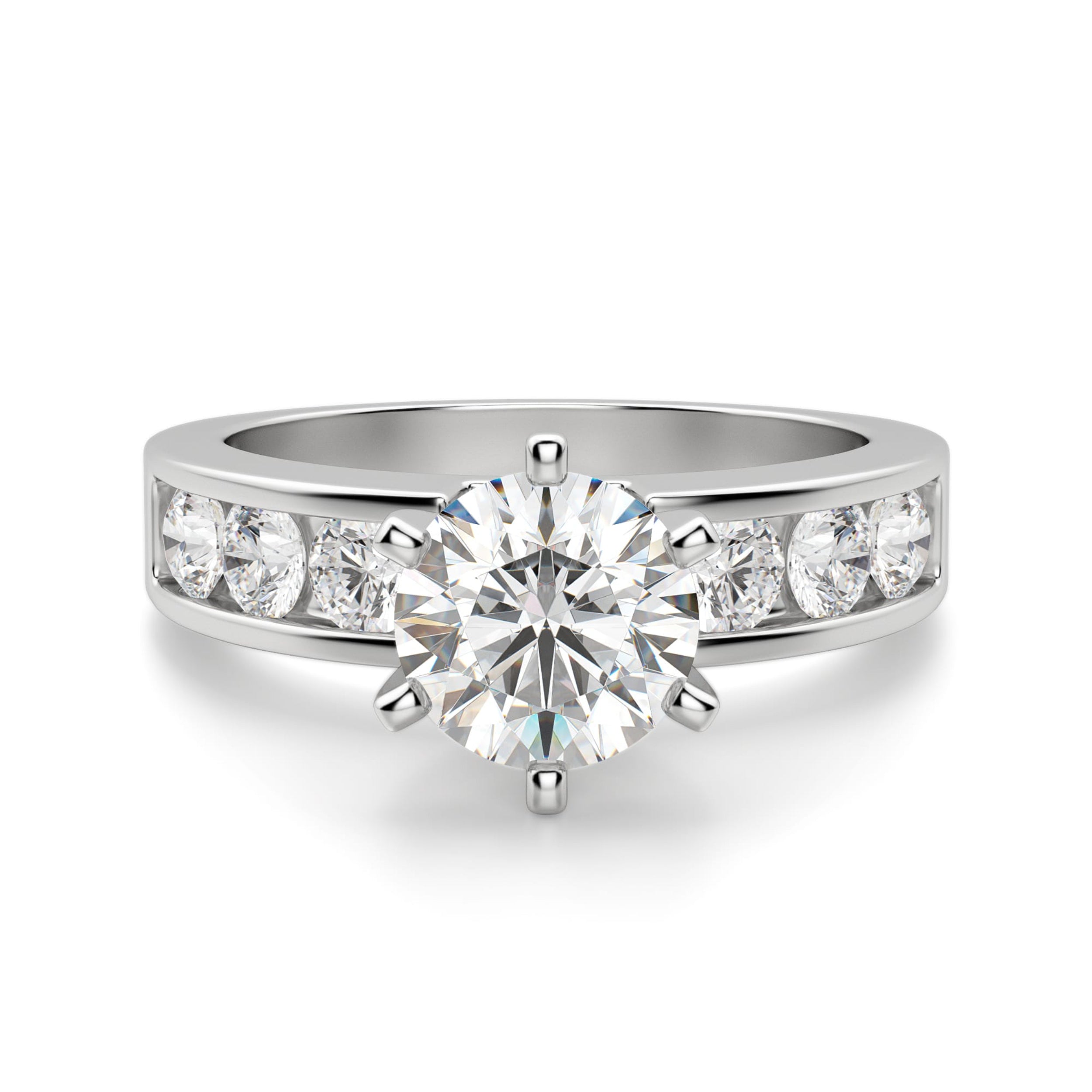 Moissanite Round Cut Channel Set Engagement Ring