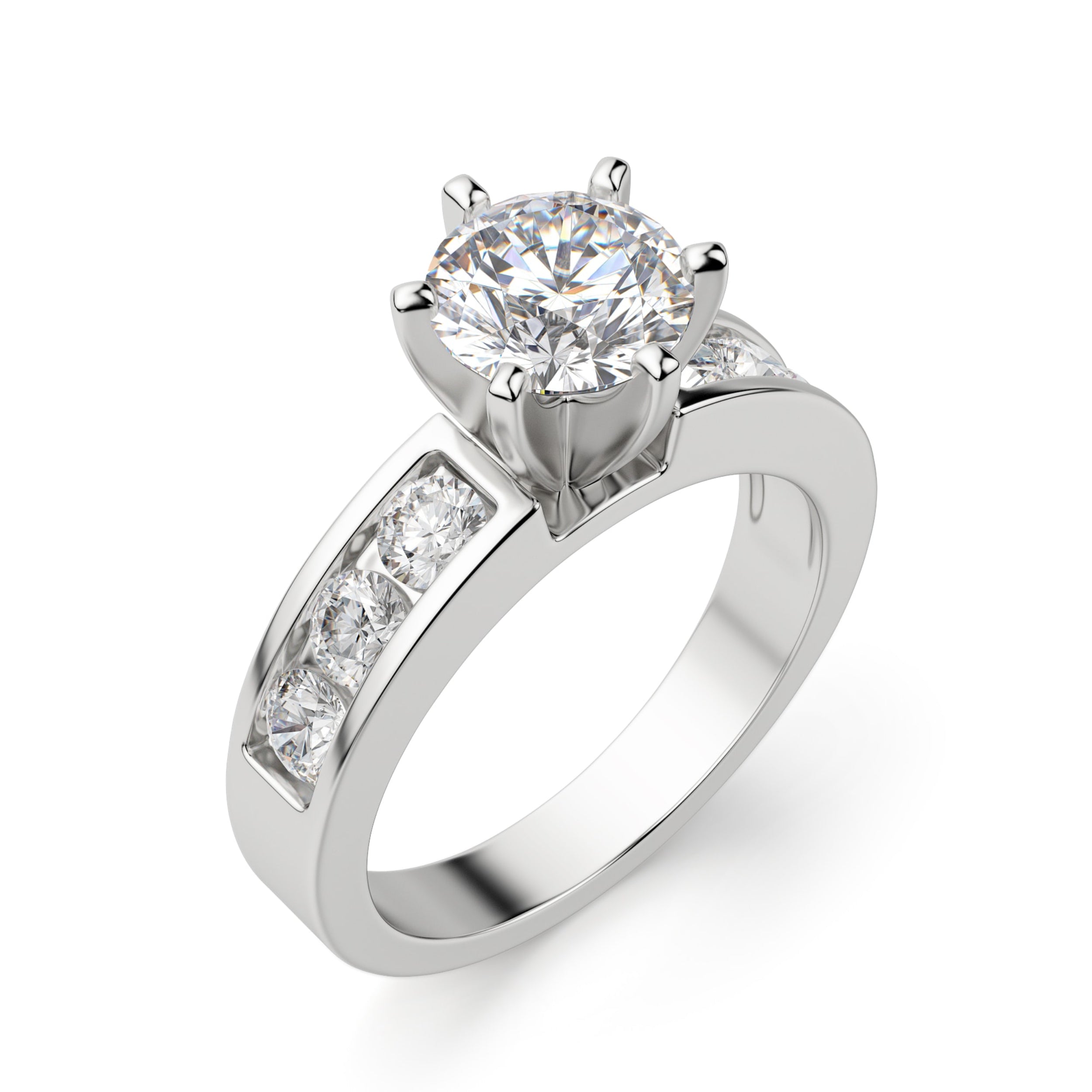 Moissanite Round Cut Channel Set Engagement Ring