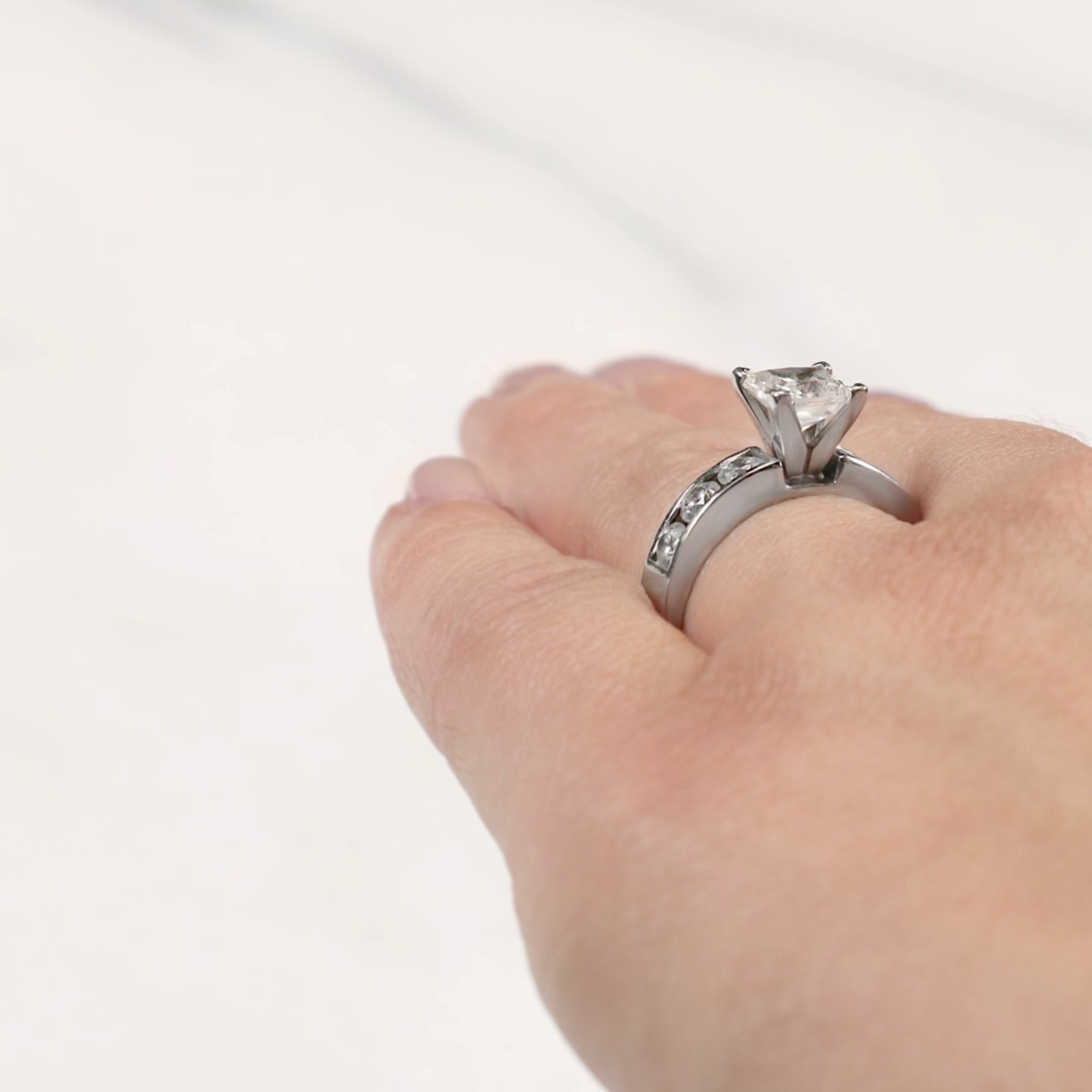 Princess Cut Channel Set Moissanite Engagement Ring