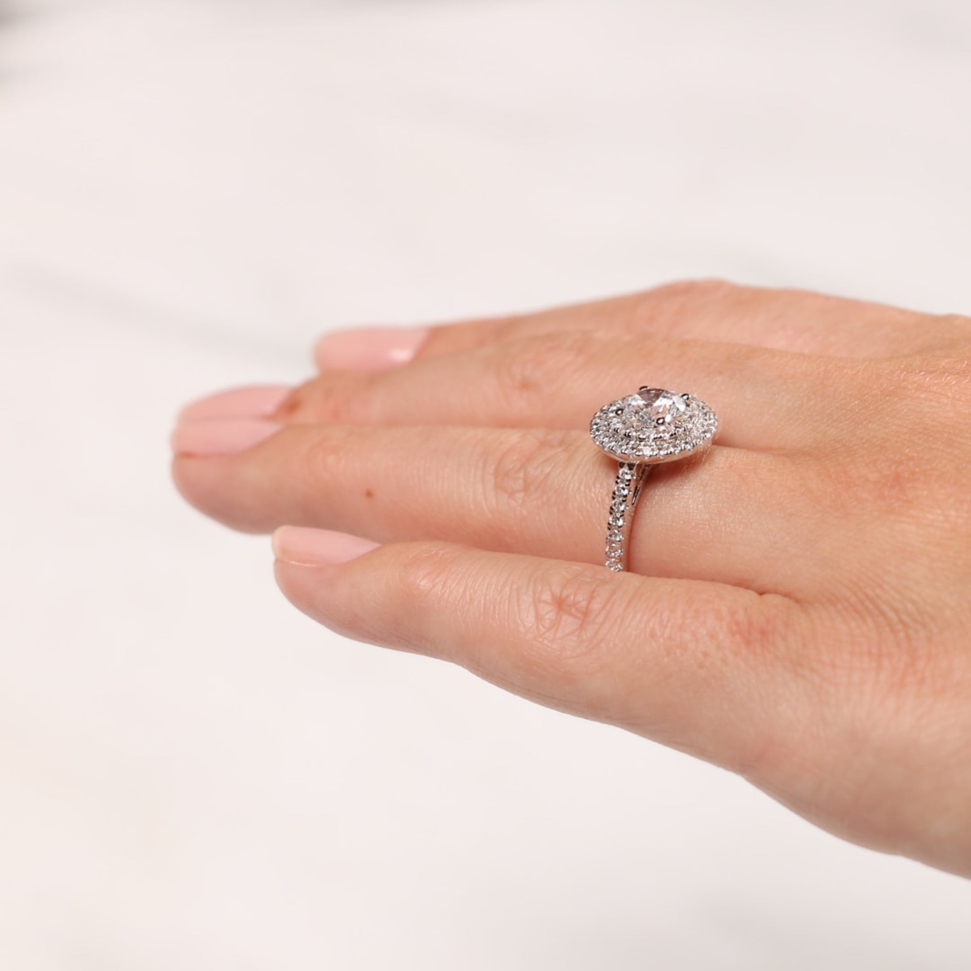 Round Cut Double Halo Moissanite Diamond Ring
