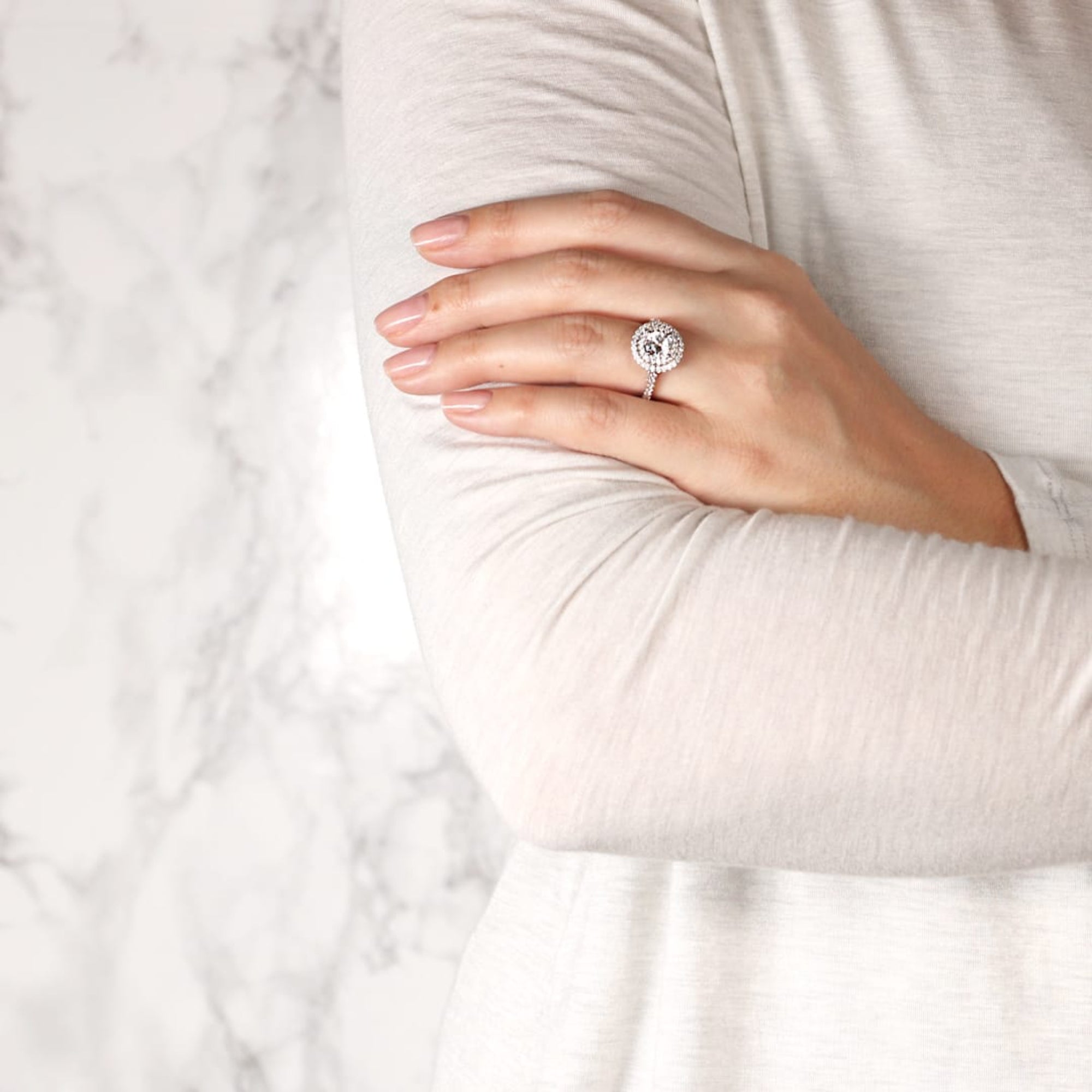 Round Cut Double Halo Moissanite Diamond Ring