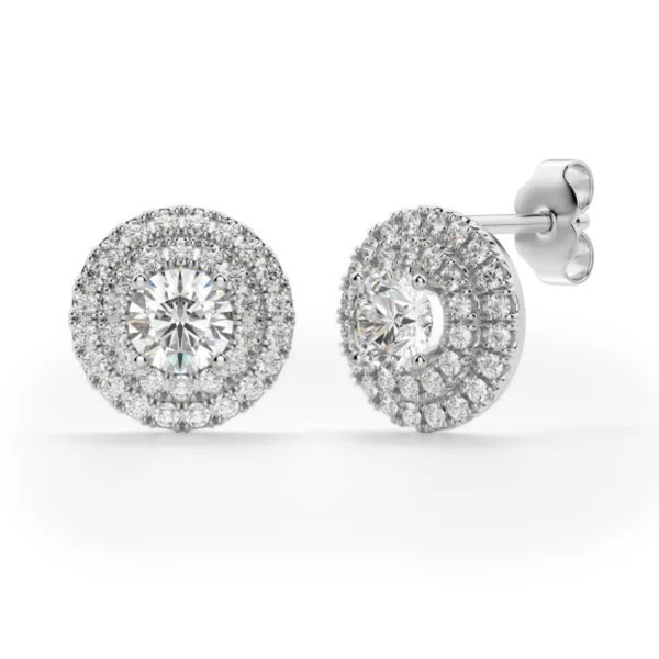 Round Cut Double Halo Stud Earrings