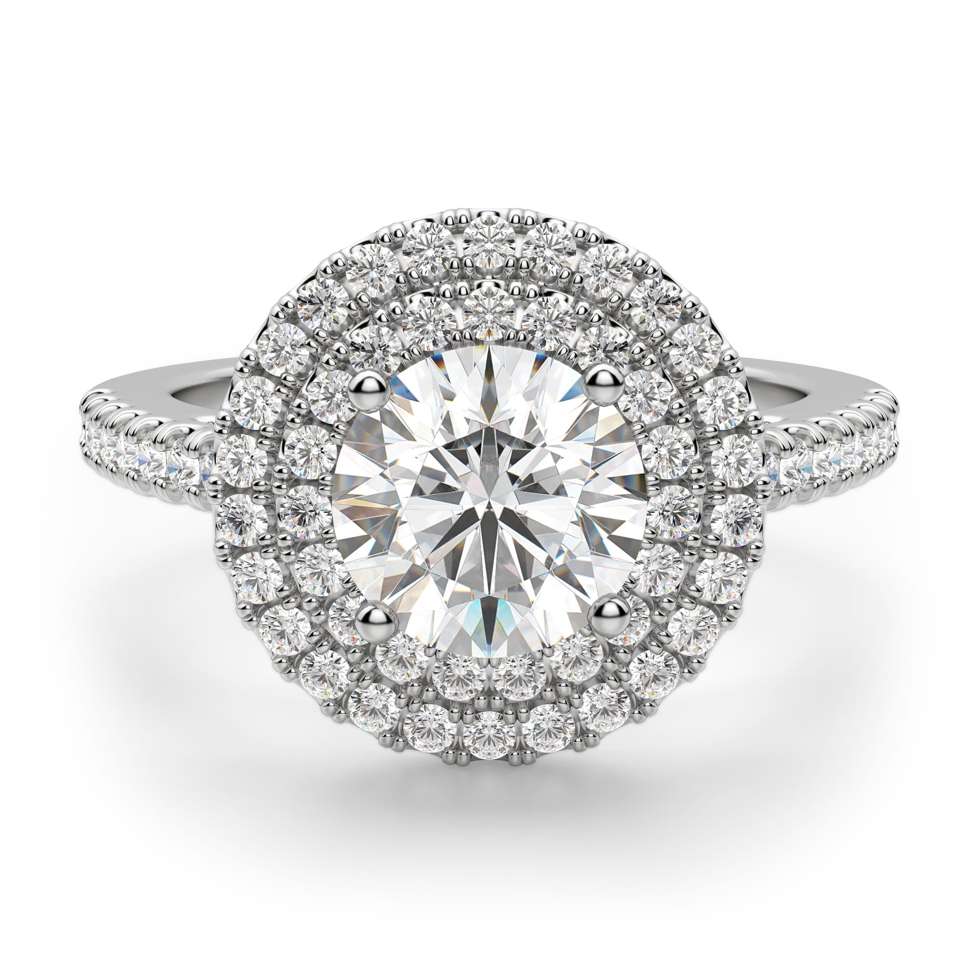 Round Cut Double Halo Moissanite Diamond Ring