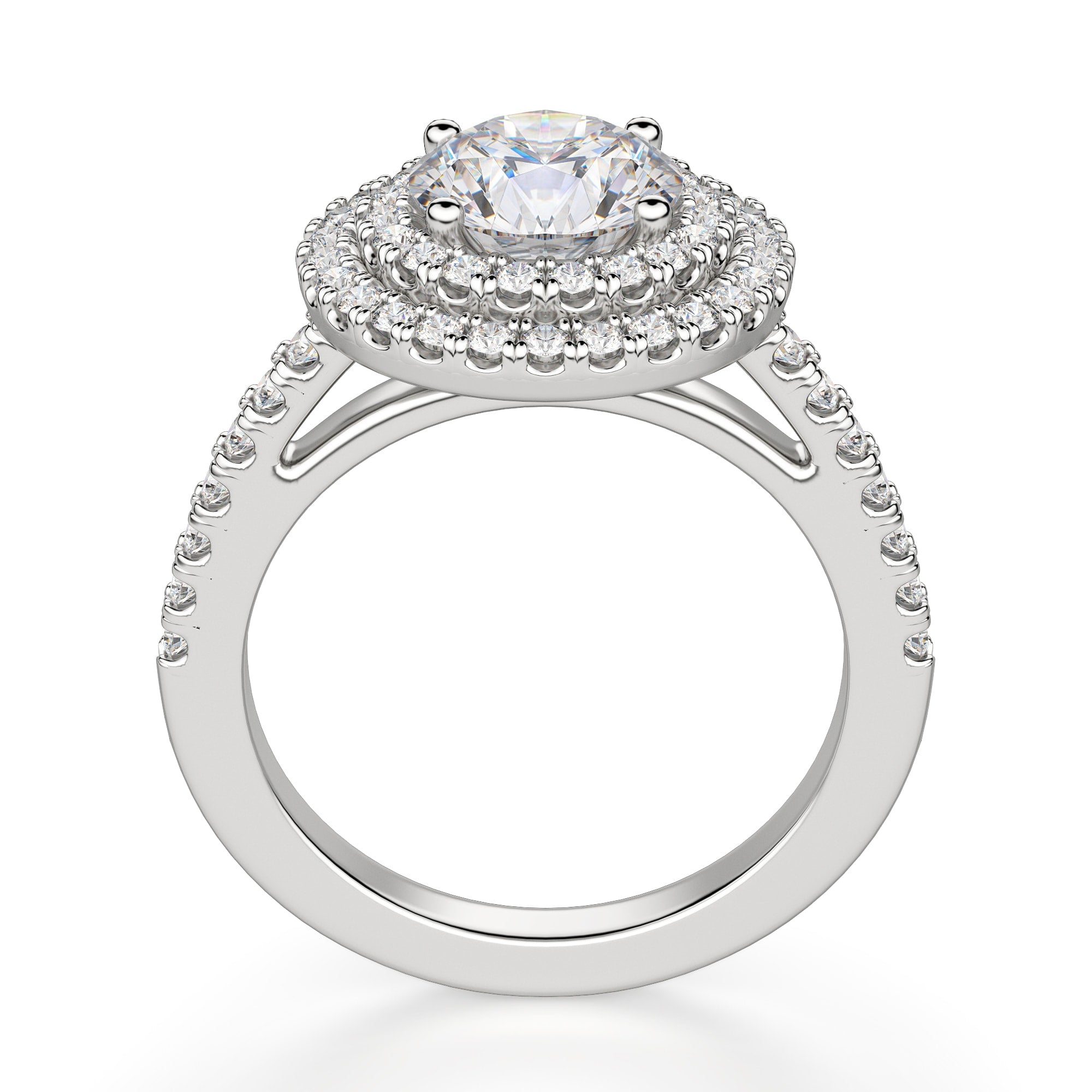 Round Cut Double Halo Moissanite Diamond Ring