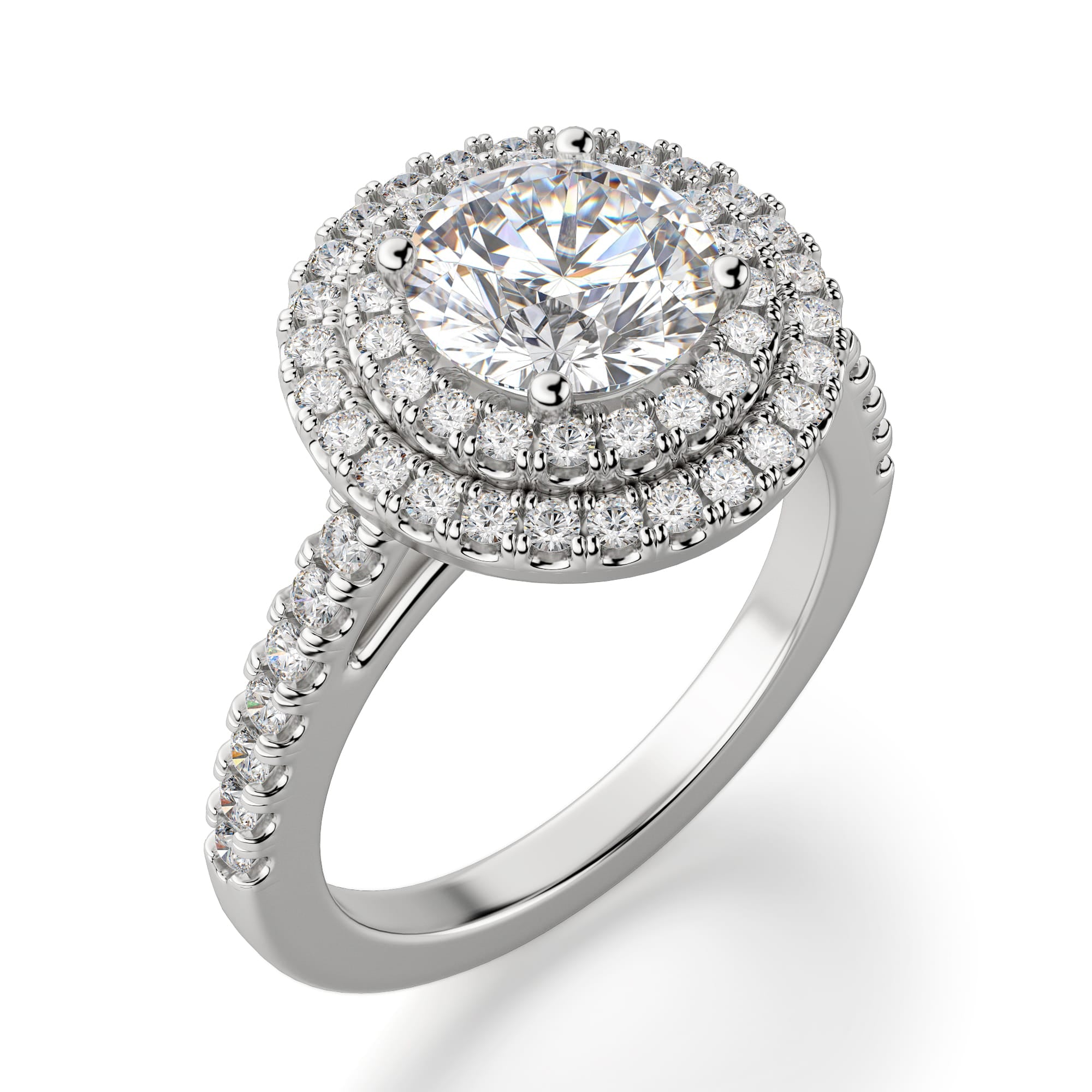 Round Cut Double Halo Moissanite Diamond Ring