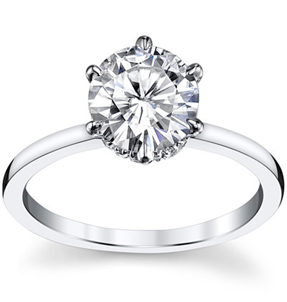 Round Cut Hidden Halo Moissanite Engagement  Ring